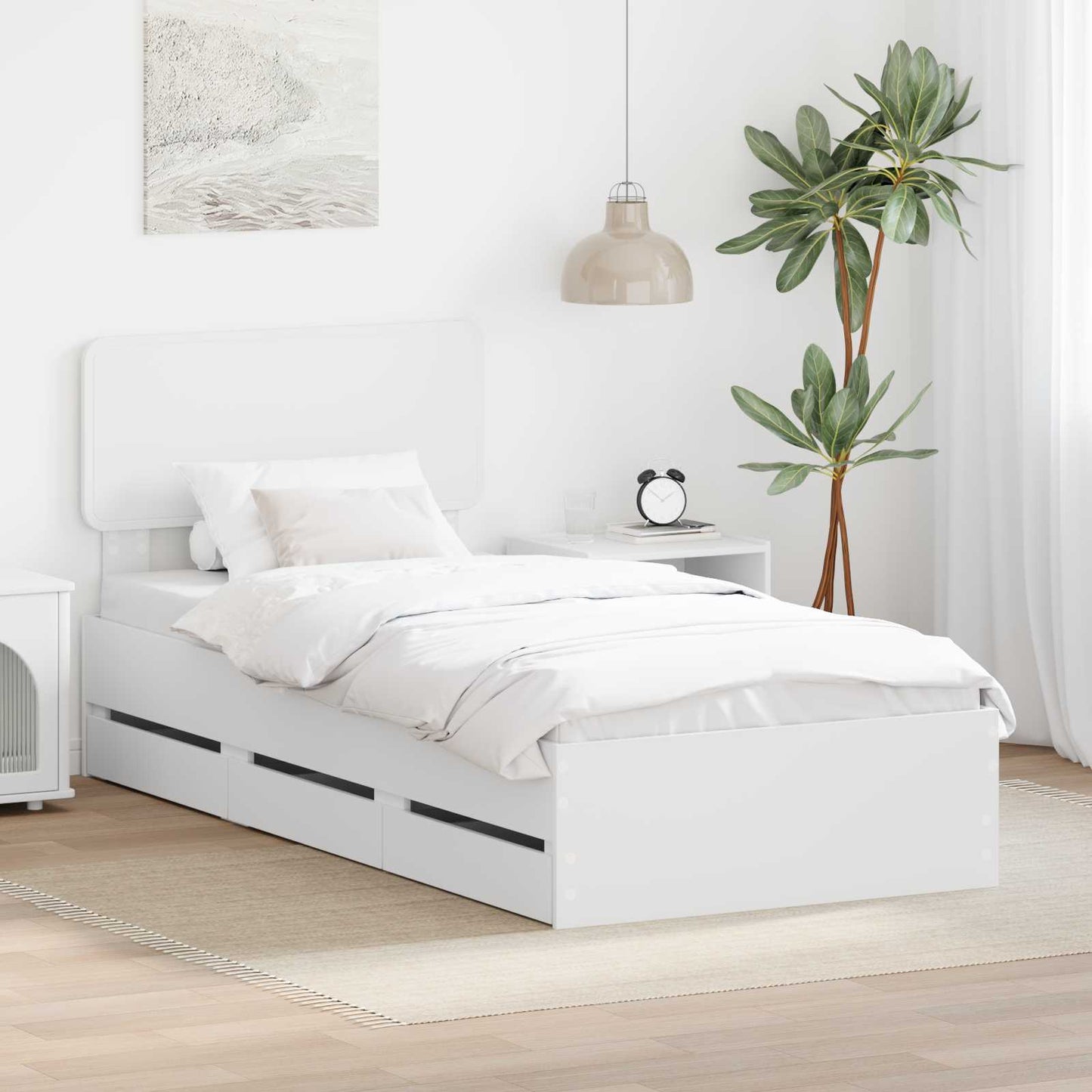 Sengestamme med skuff Hvit 90 x 190 cm Konstruert tre