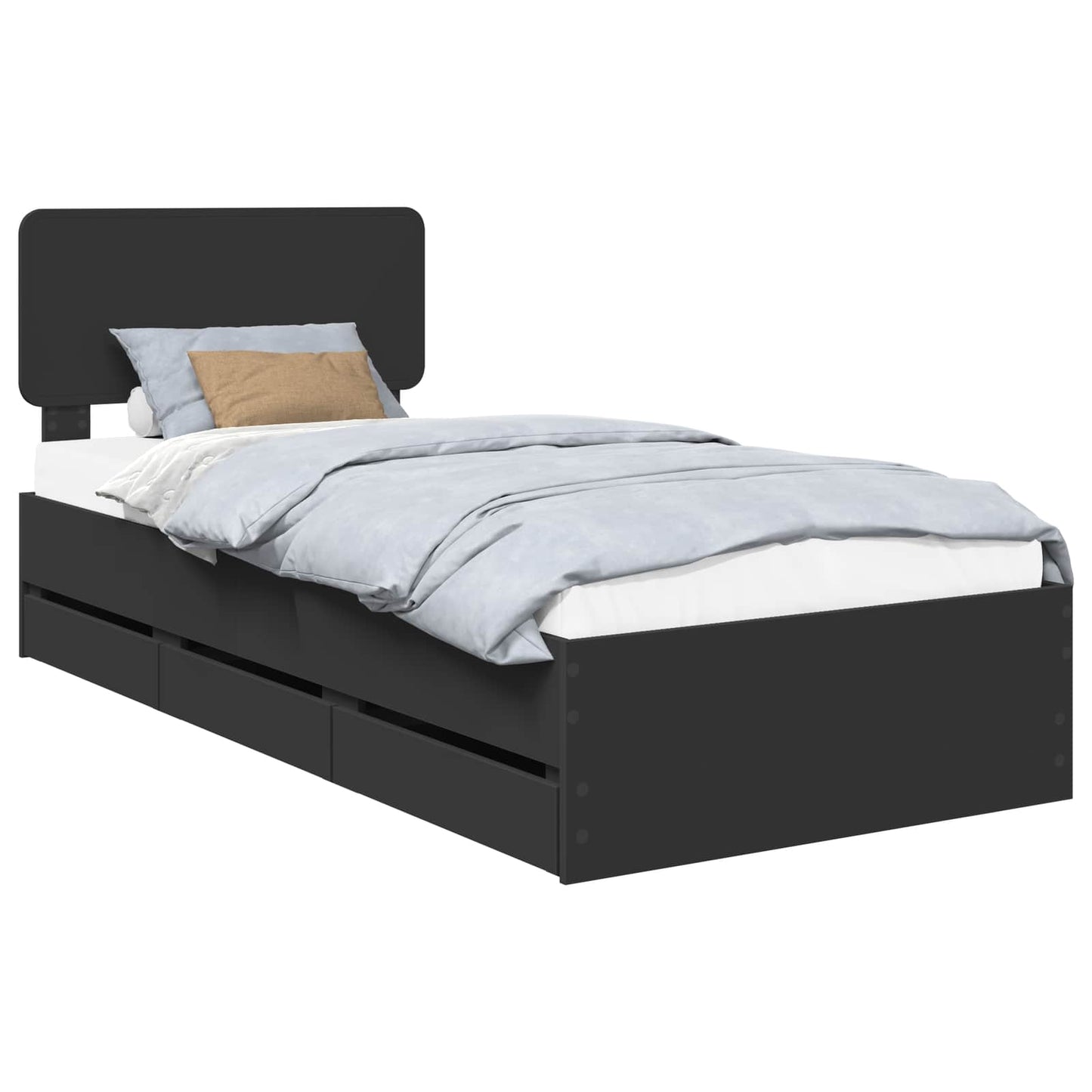 Sengestamme med skuff Svart 90 x 190 cm Konstruert tre