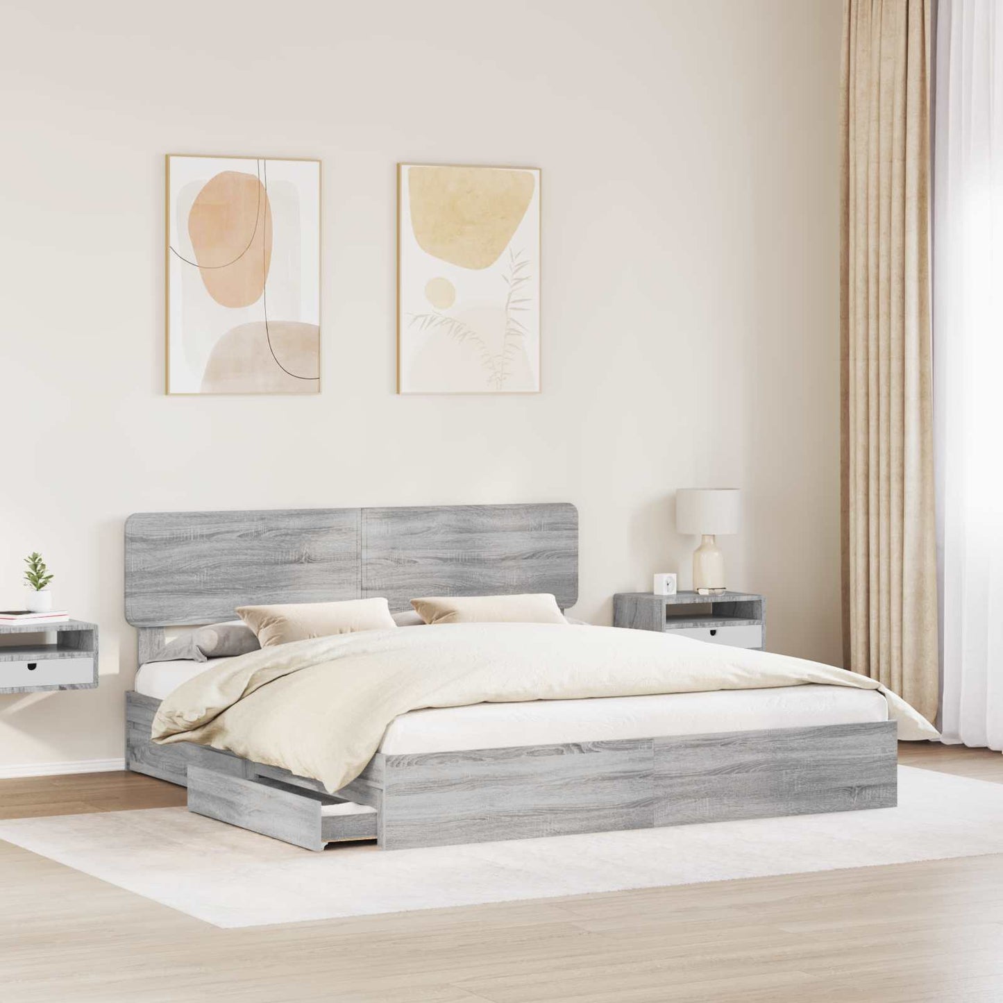 Seng med Oppbevaring Grå Sonoma 200 x 200 cm Konstruert tre