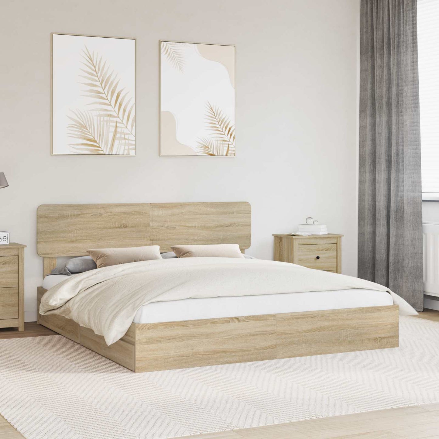 Seng med Oppbevaring Sonoma eik 180 x 200 cm Konstruert tre