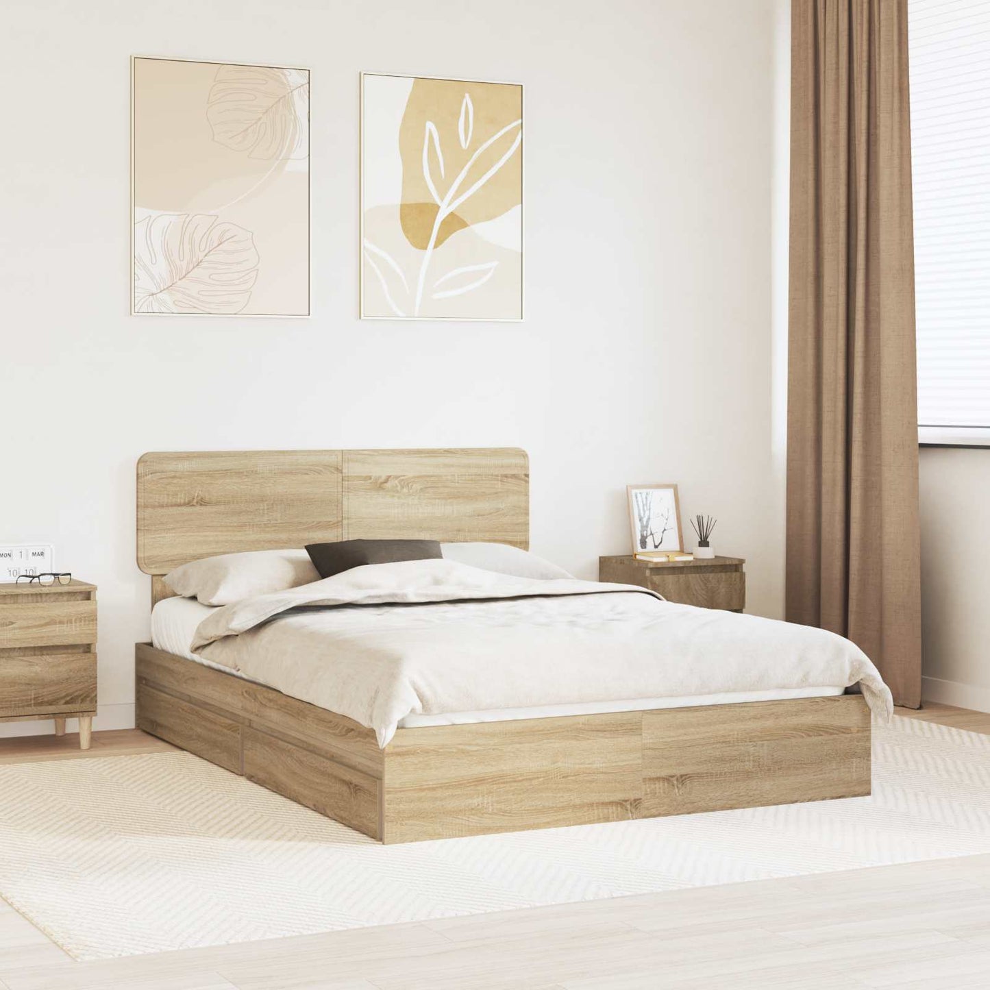 Seng med Oppbevaring Sonoma eik 150 x 200 cm Konstruert tre