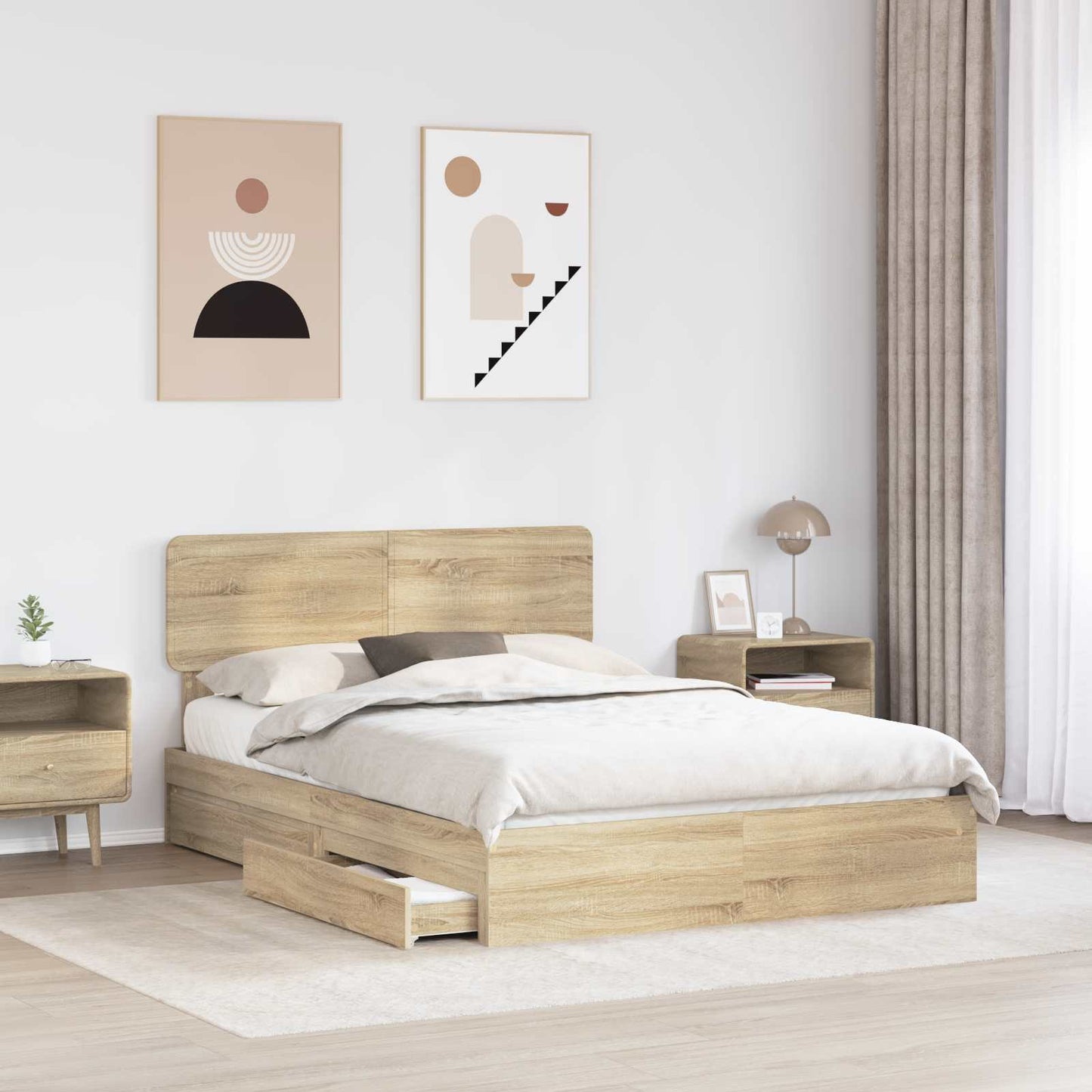 Seng med Oppbevaring Sonoma eik 140 x 190 cm Konstruert tre