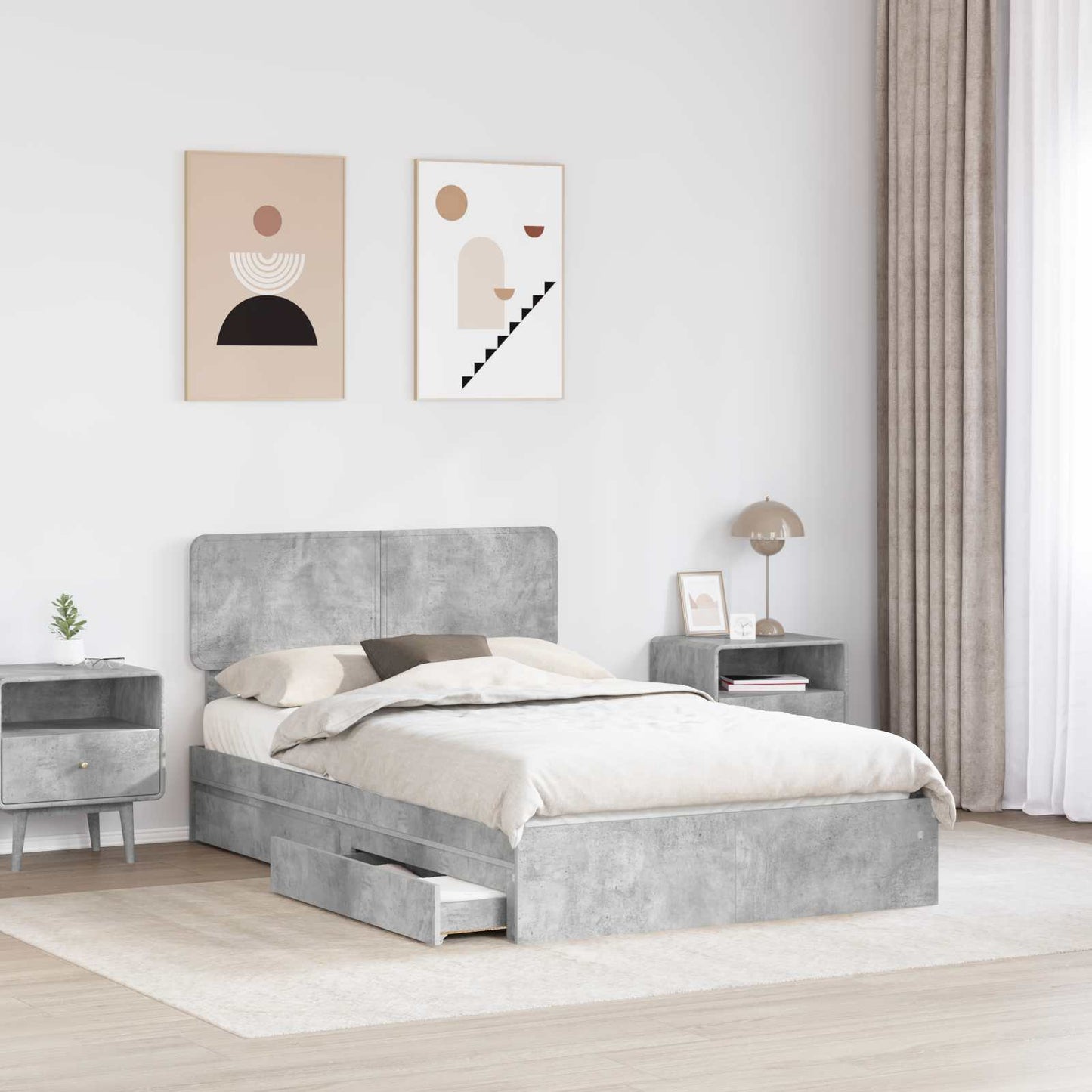 Seng med Oppbevaring Betonggrå 135 x 190 cm Konstruert tre