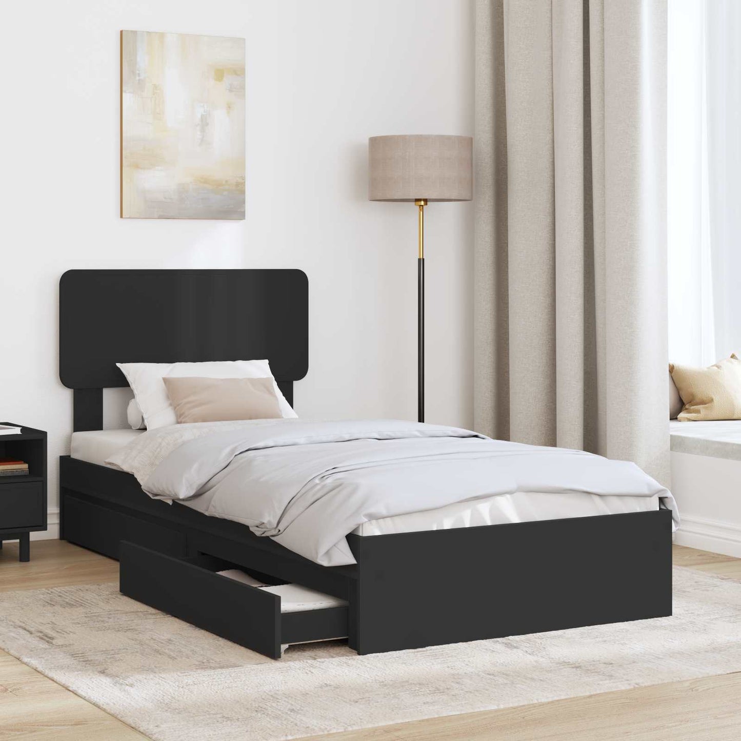 Seng med Oppbevaring Svart 100 x 200 cm Konstruert tre