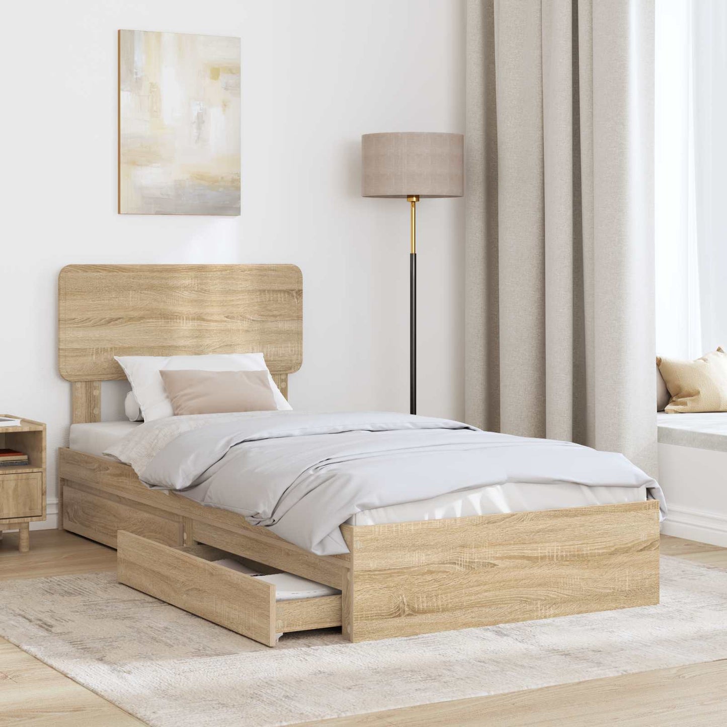 Seng med Oppbevaring Sonoma eik 100 x 200 cm Konstruert tre