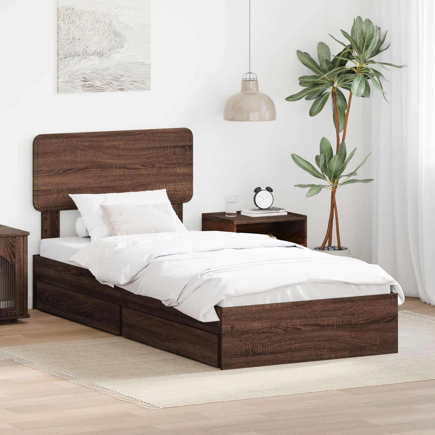 Seng med Oppbevaring Brun Eik 75 x 190 cm Konstruert tre