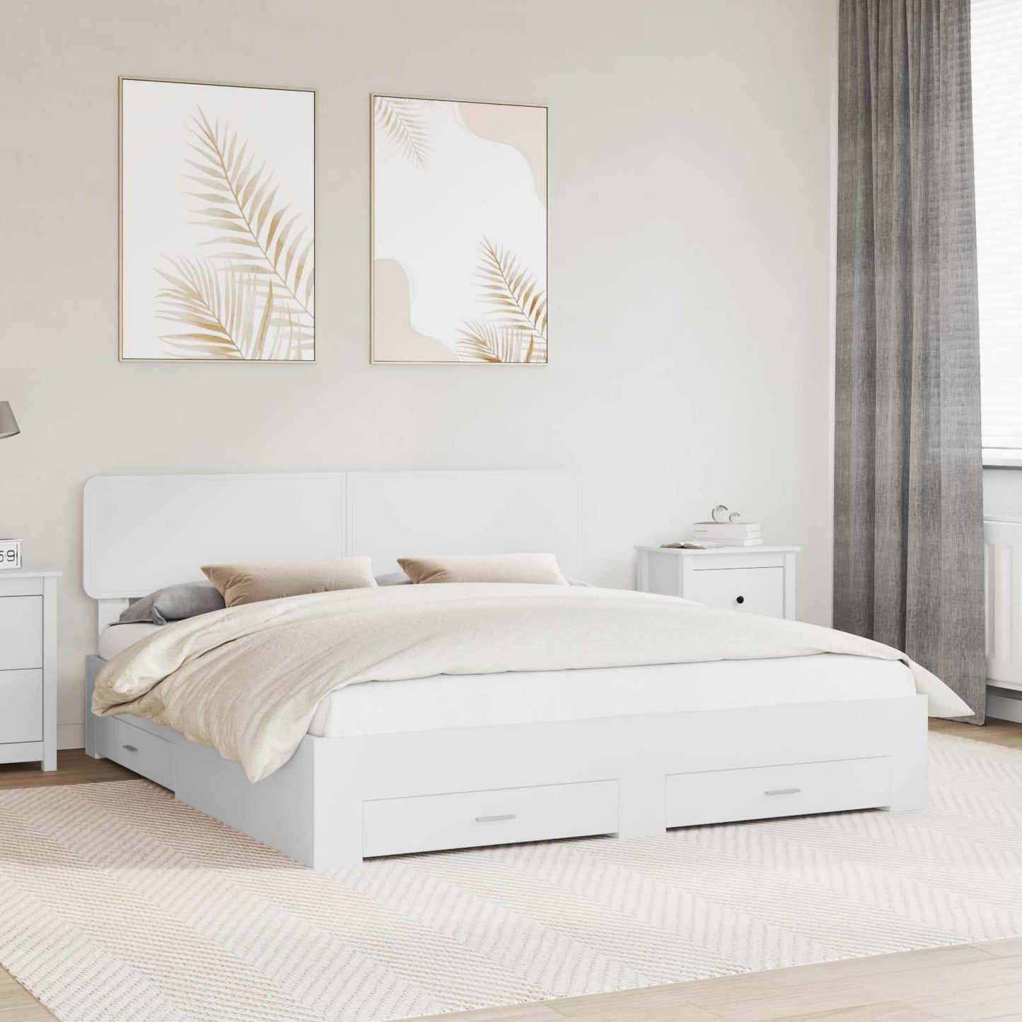 Sengestamme med hodegjerde Hvit 180 x 200 cm Konstruert tre