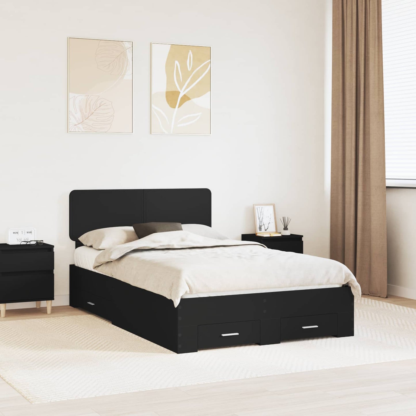 Sengestamme med hodegjerde Svart 135 x 190 cm Konstruert tre