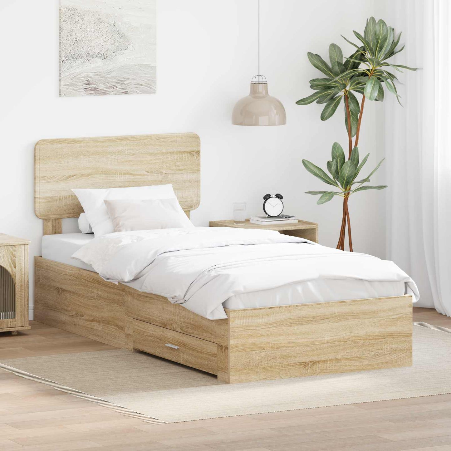 Sengestamme med skuff Sonoma eik 90 x 200 cm Konstruert tre