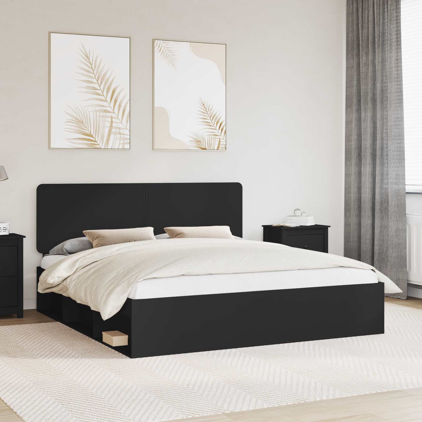 Sengestamme med hodegjerde Svart 200 x 200 cm Massiv furu