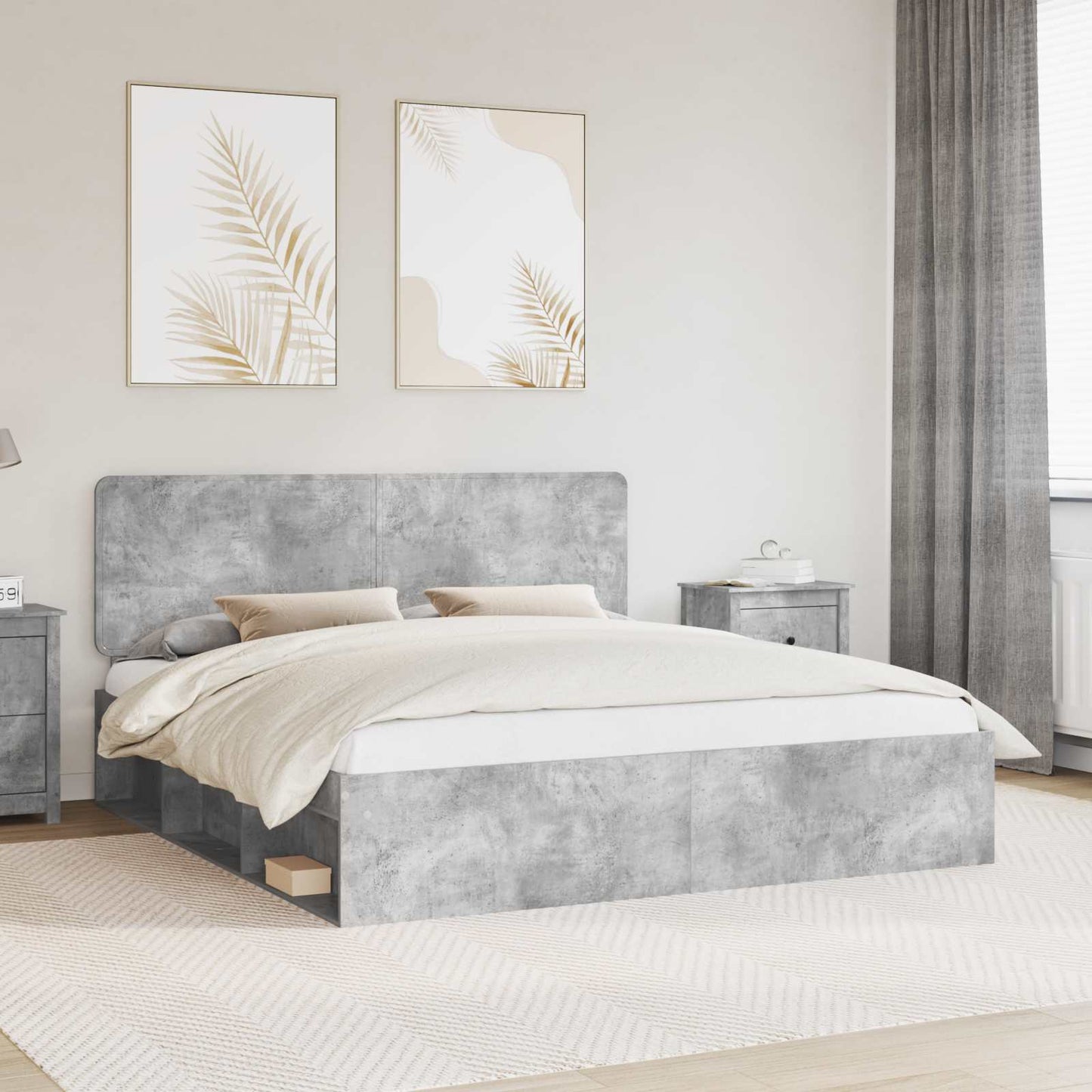 Sengestamme med hodegjerde Betong 180 x 200 cm Massiv furu