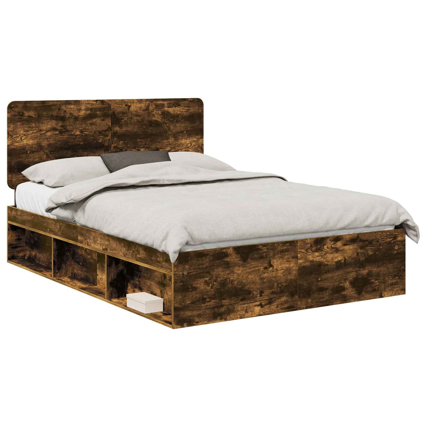 Sengestamme med hodegjerde Røkt eik 150 x 200 cm Massiv furu