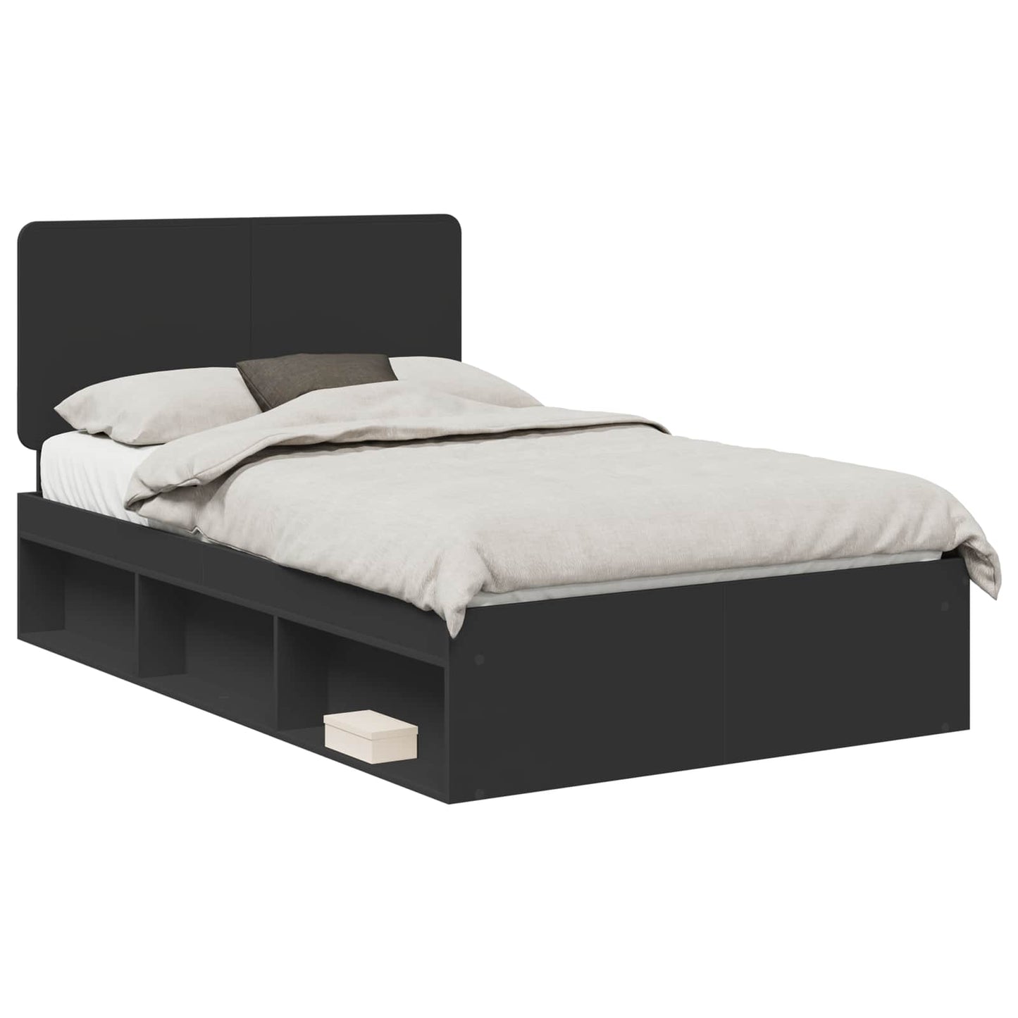 Sengestamme med hodegjerde Svart 135 x 190 cm Massiv furu