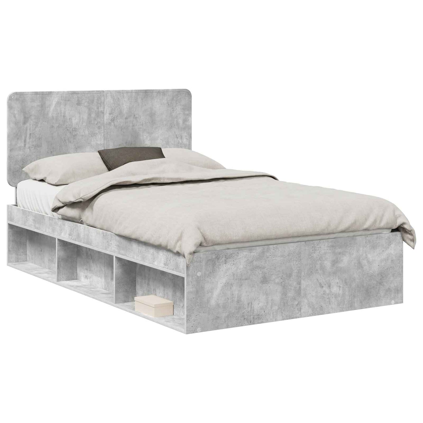 Sengestamme med hodegjerde Betonggrå 135 x 190 cm Massiv furu