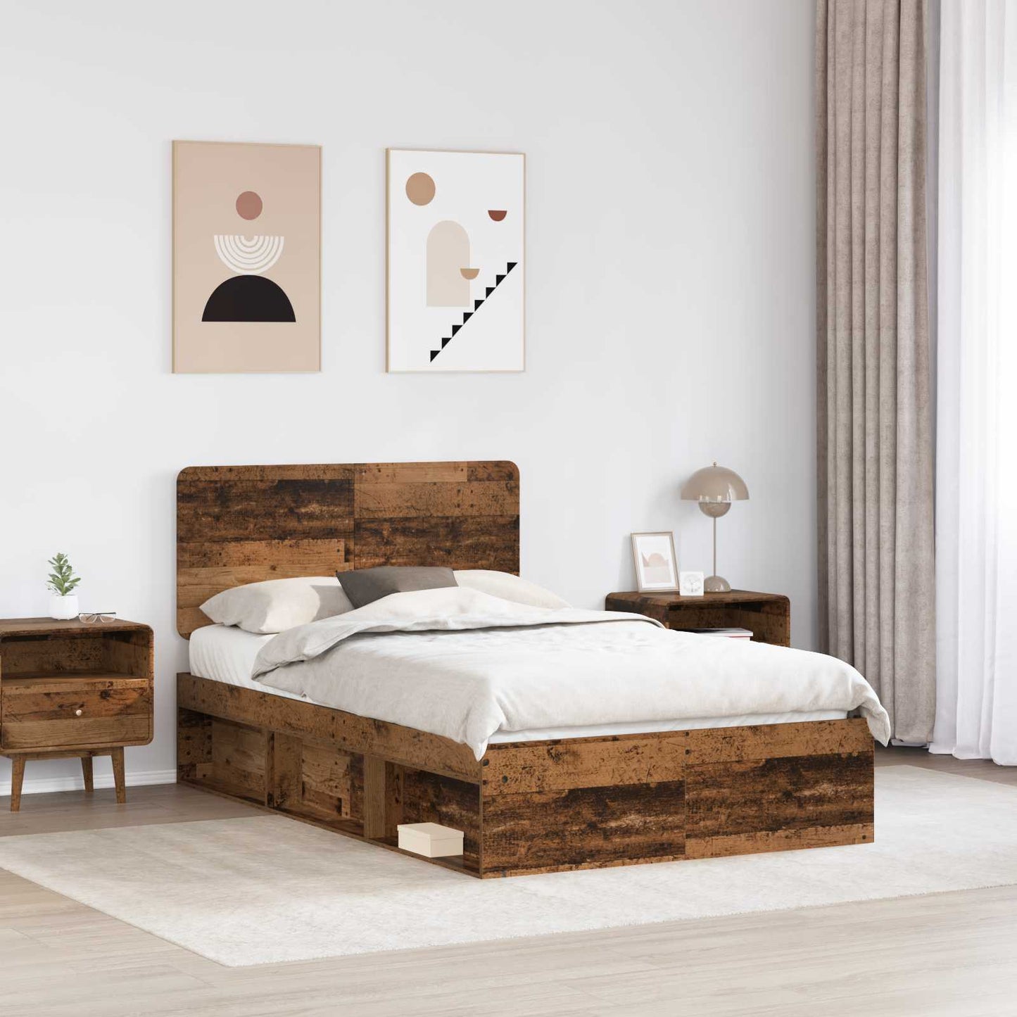 Sengestamme med hodegjerde Gammelt tre 135 x 190 cm Massiv furu