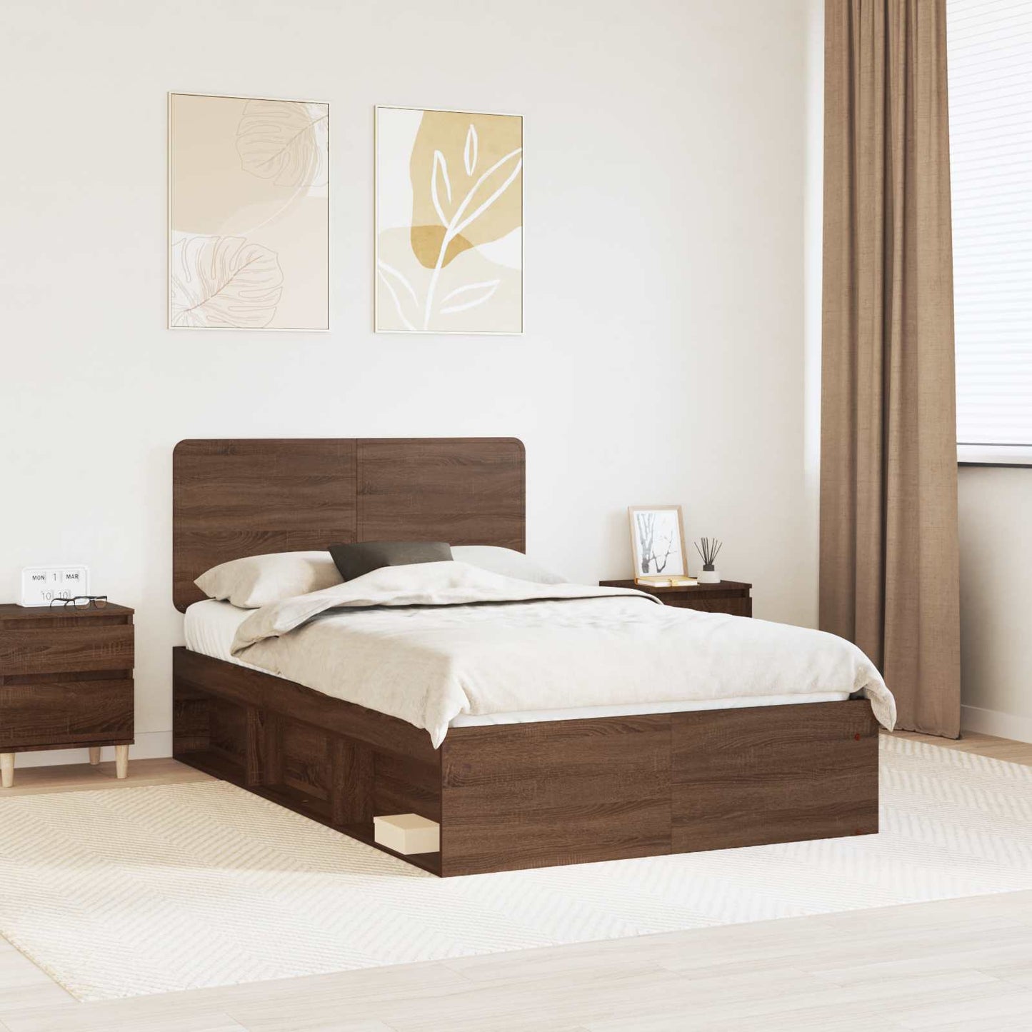Sengestamme med hodegjerde Brun Eik 120 x 200 cm Massiv furu