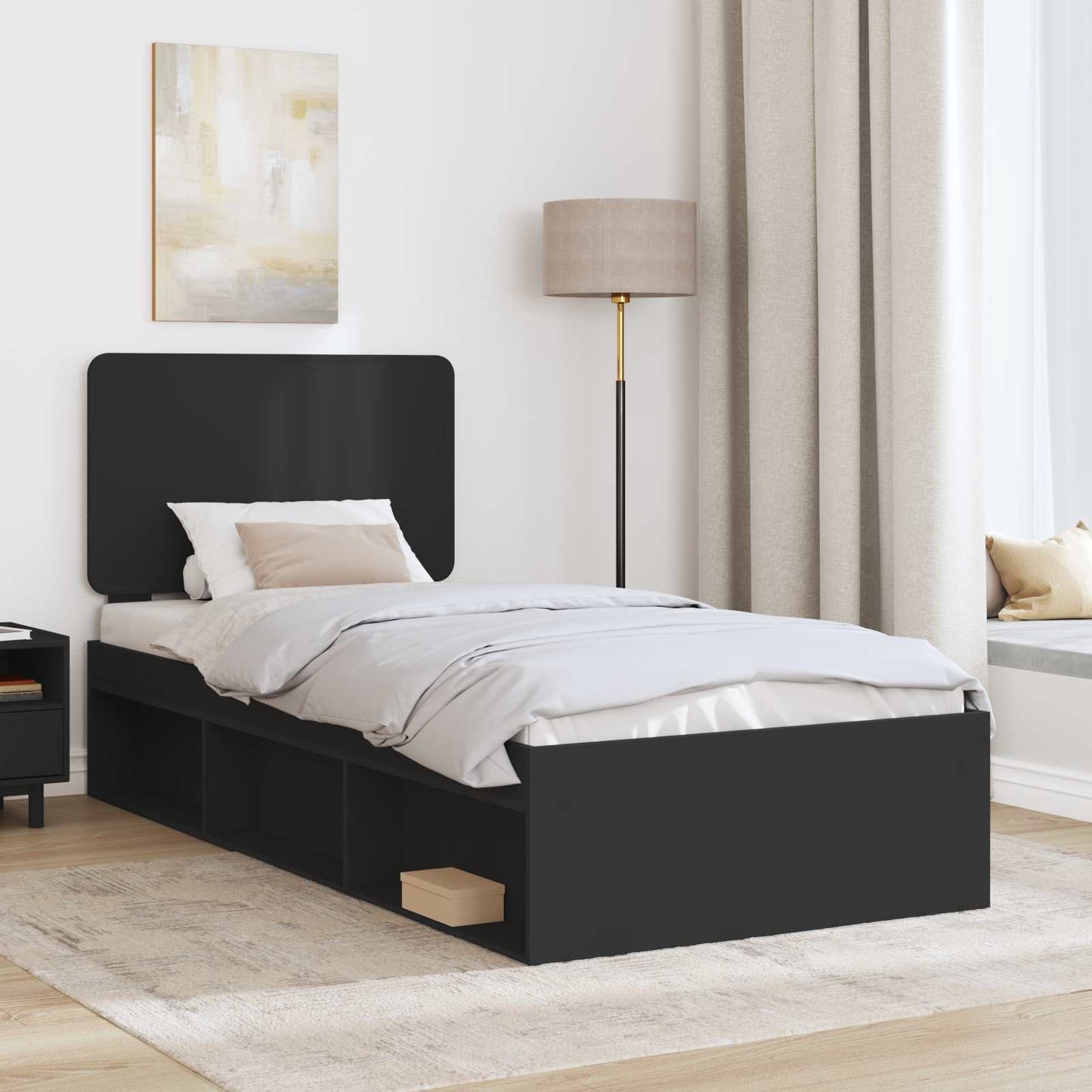 Sengestamme med hodegjerde Svart 100 x 200 cm Massiv furu