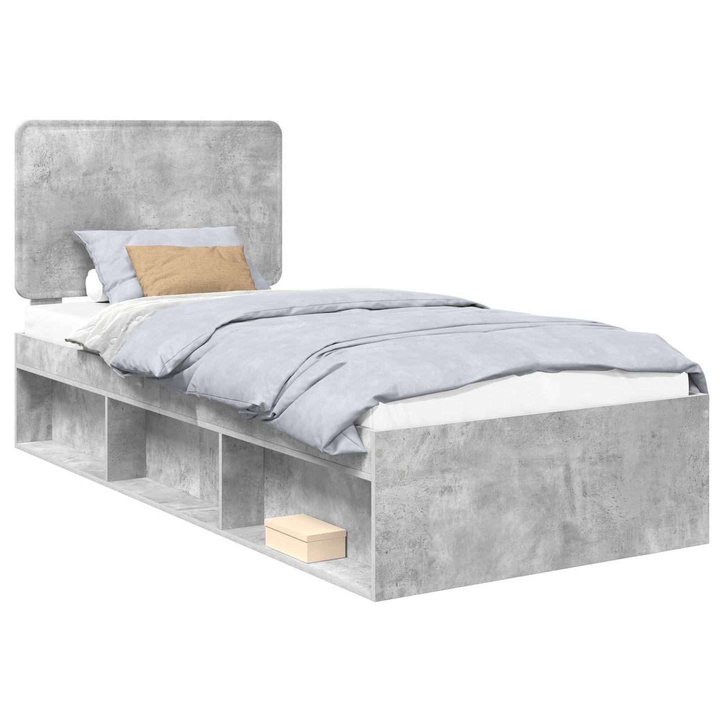 Sengestamme med hodegjerde Betong 90 x 200 cm Massiv furu