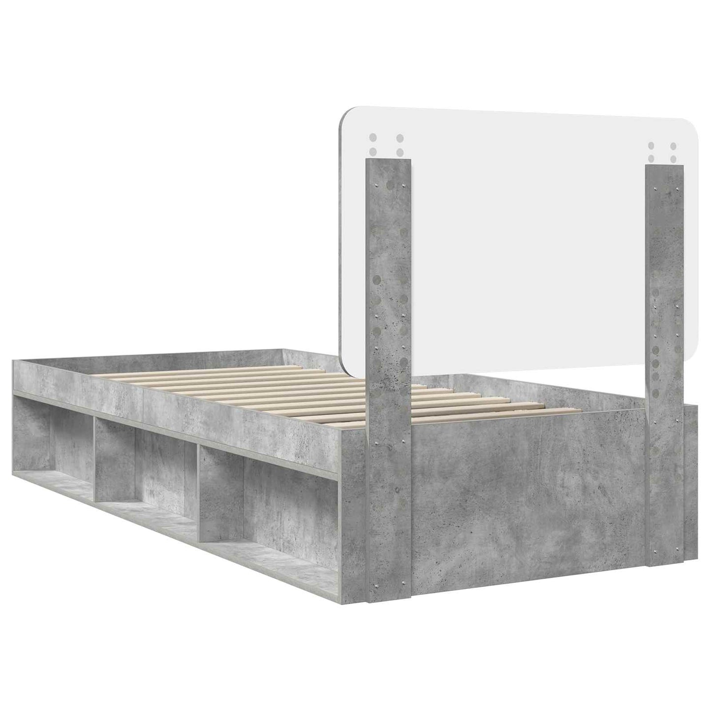 Sengestamme med hodegjerde Betong 90 x 200 cm Massiv furu