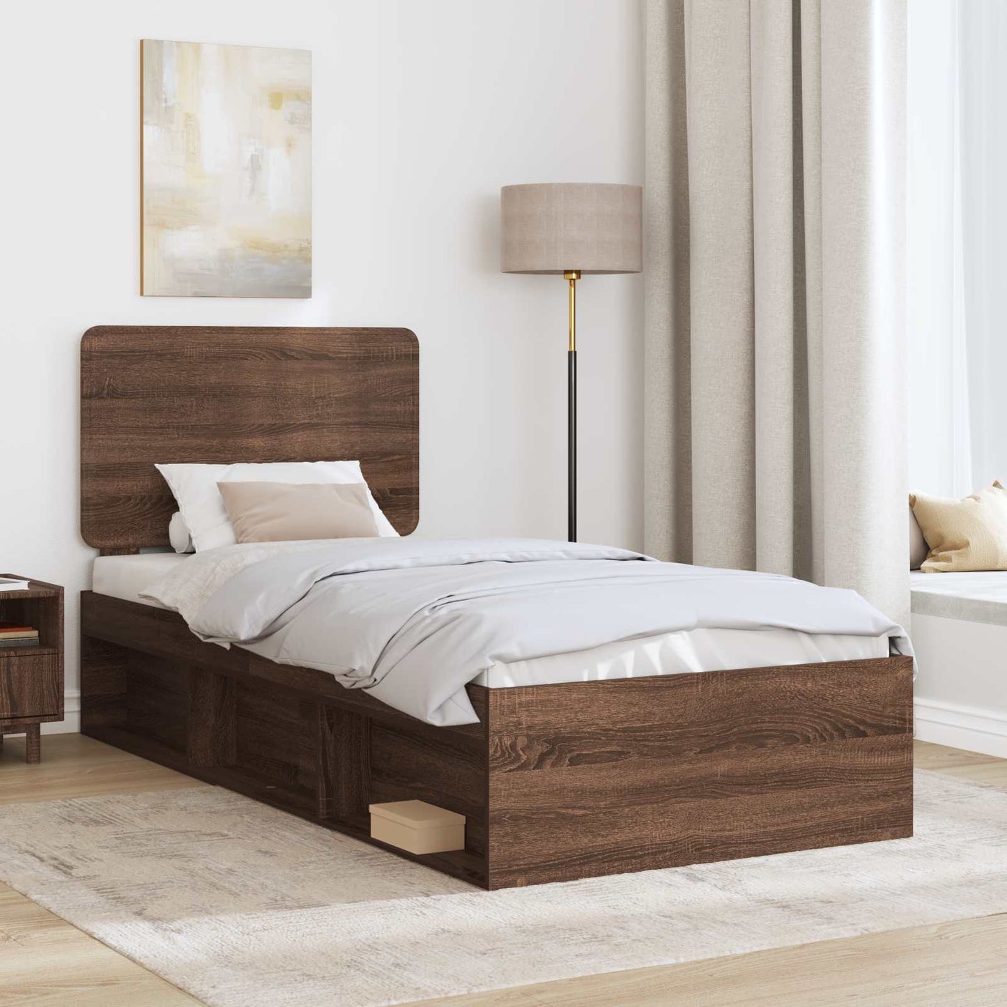 Sengestamme med hodegjerde Brun Eik 90 x 200 cm Massiv furu