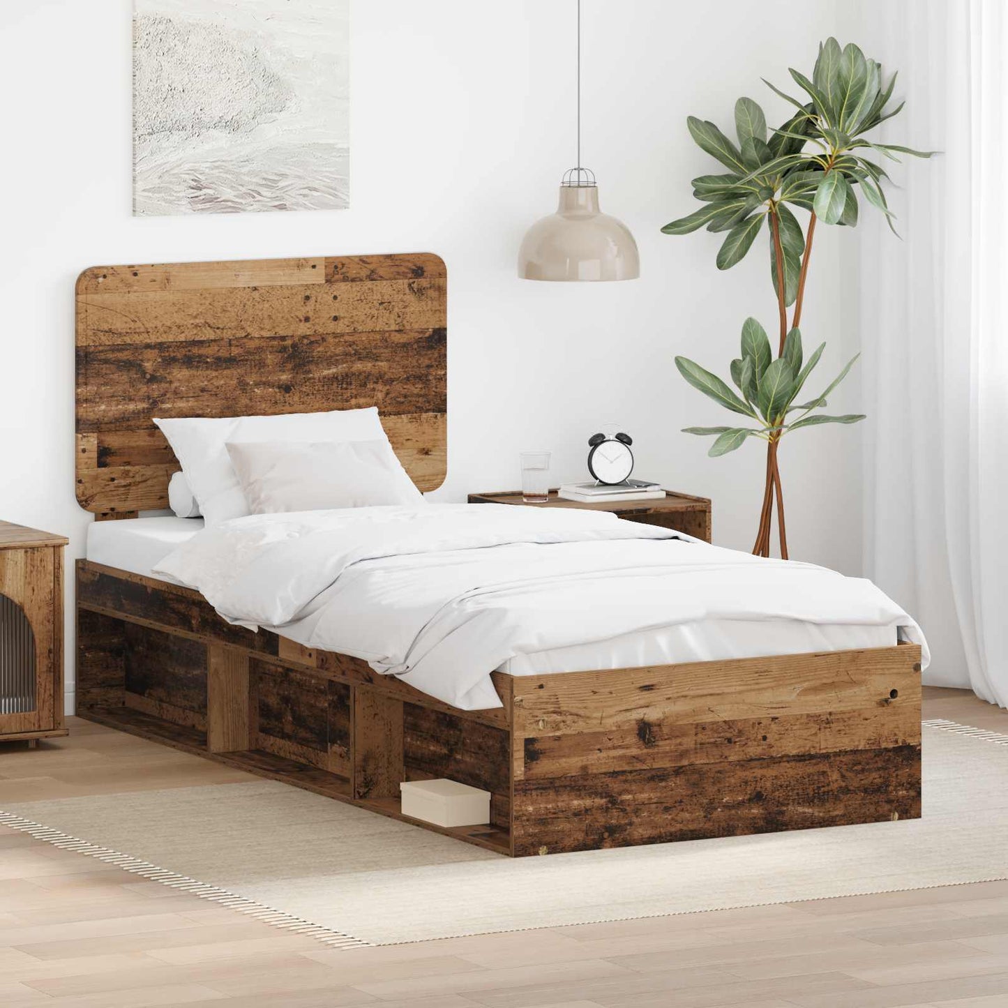 Sengestamme med hodegjerde Gammelt tre 90 x 200 cm Massiv furu