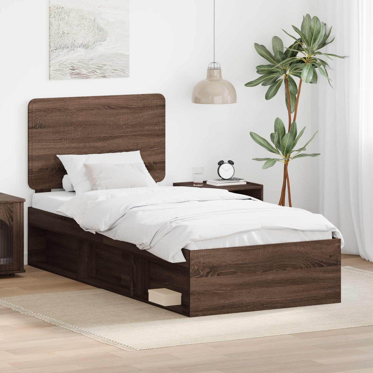 Sengestamme med hodegjerde Brun Eik 90 x 190 cm Massiv furu