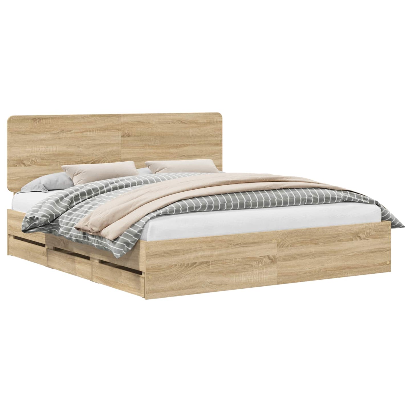 Sengestamme med skuff Sonoma eik 200 x 200 cm Ingeniørtre