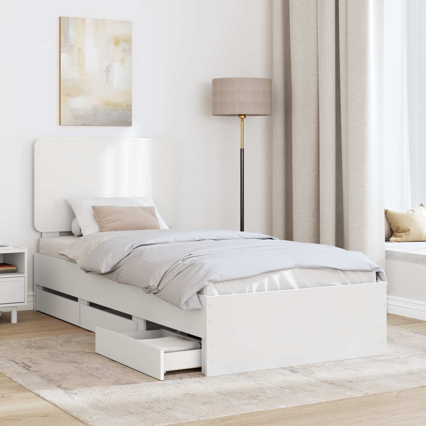 Sengestamme med skuff med lagring Hvit 90 x 190 cm Ingeniørtre