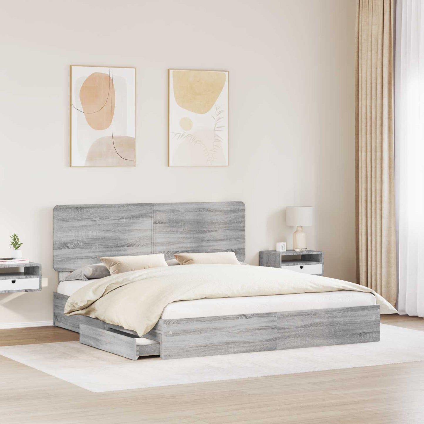 Seng med Oppbevaring Grå Sonoma 180 x 200 cm Konstruert tre