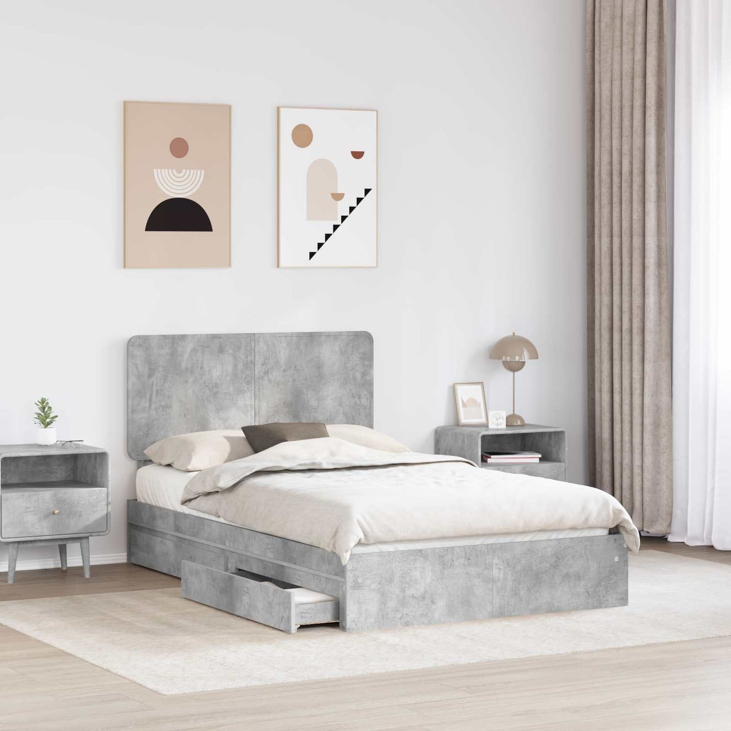 Seng med Oppbevaring Betonggrå 135 x 190 cm Konstruert tre