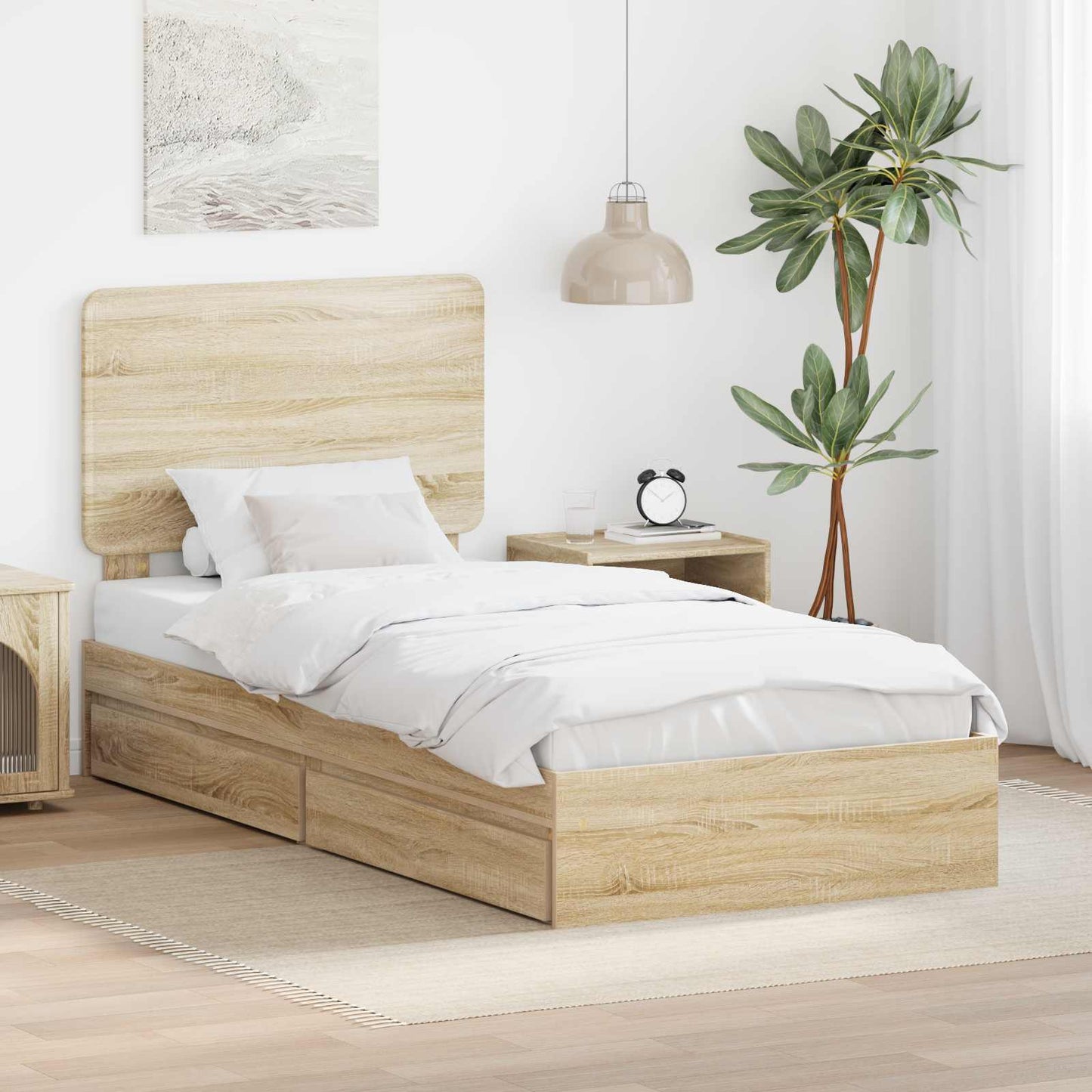 Seng med Oppbevaring Sonoma eik 100 x 200 cm Konstruert tre