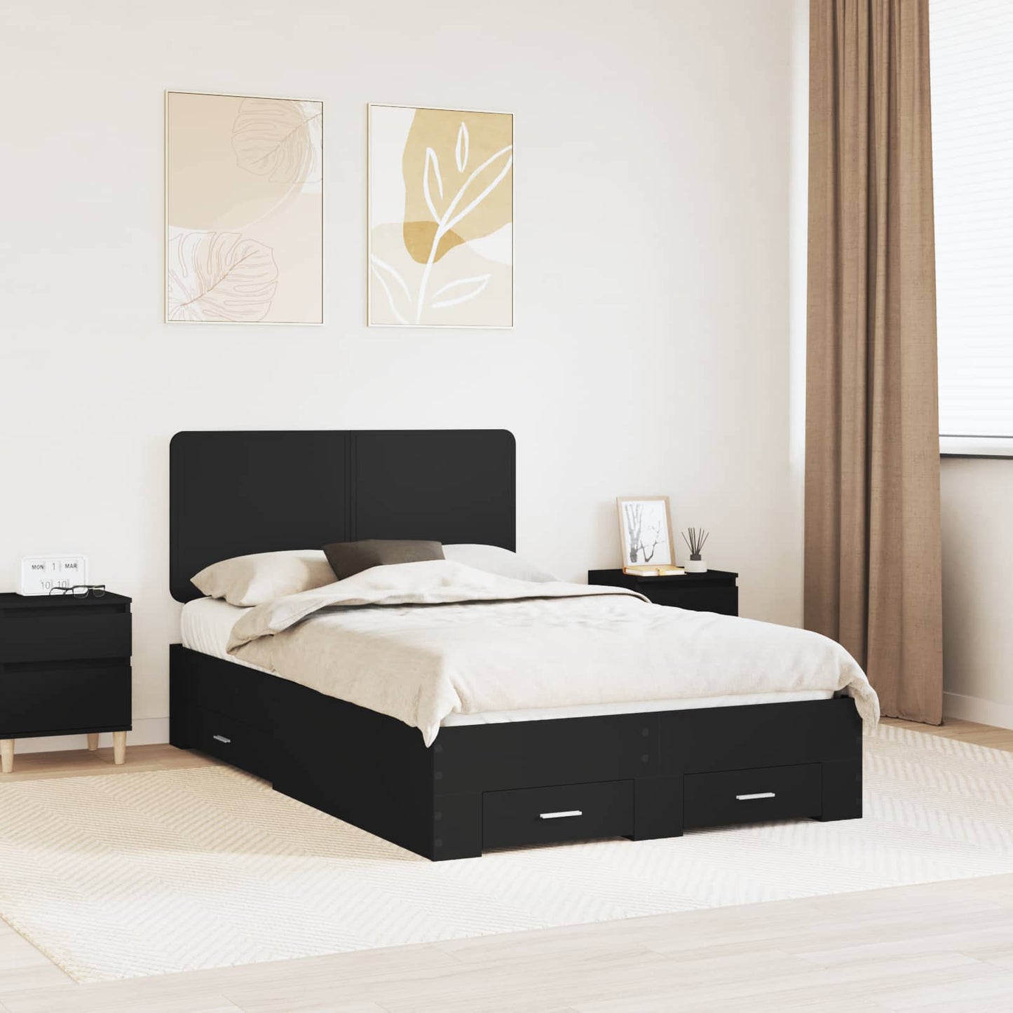 Sengestamme med hodegjerde Svart 135 x 190 cm Konstruert tre