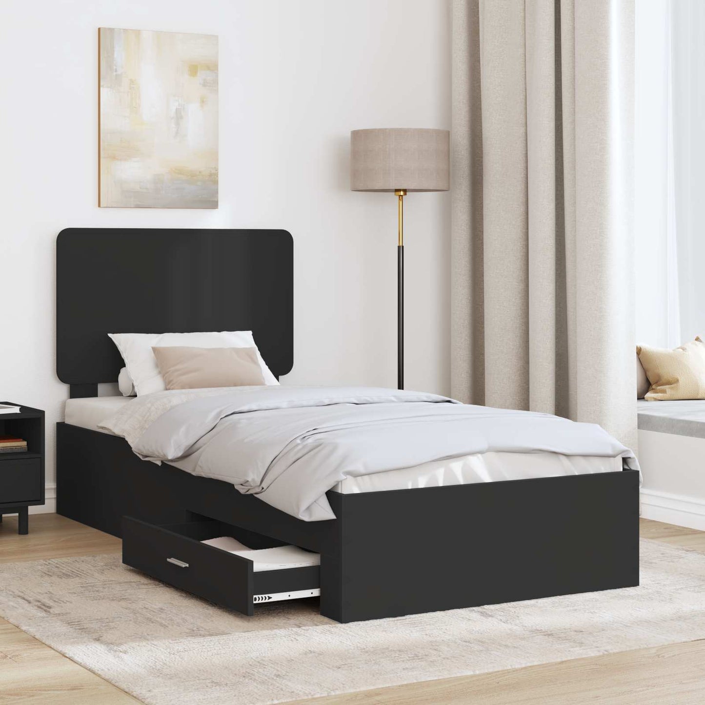Sengestamme med hodegjerde Svart 100 x 200 cm Konstruert tre