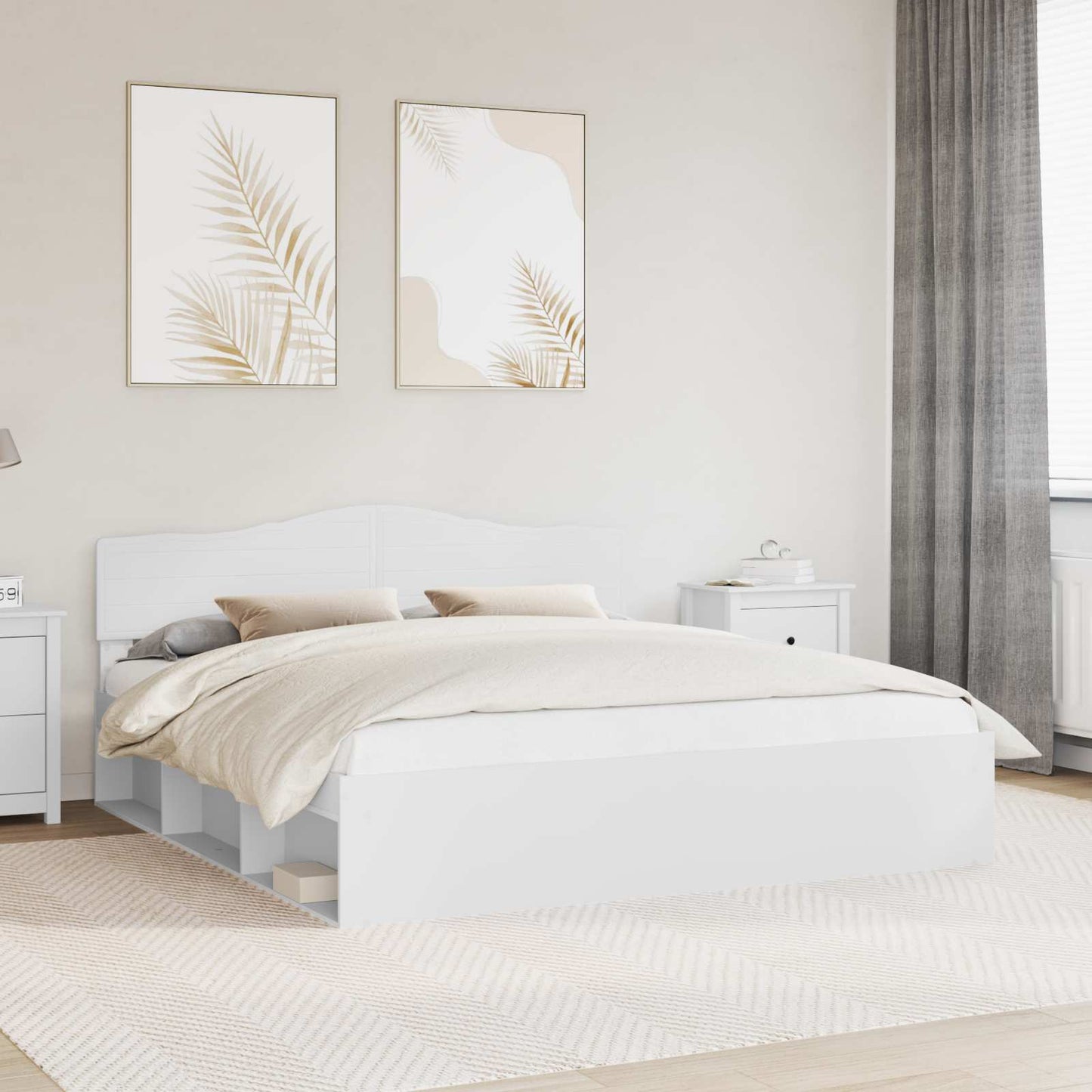 Sengestamme med hodegjerde Hvit 200 x 200 cm Massiv furu