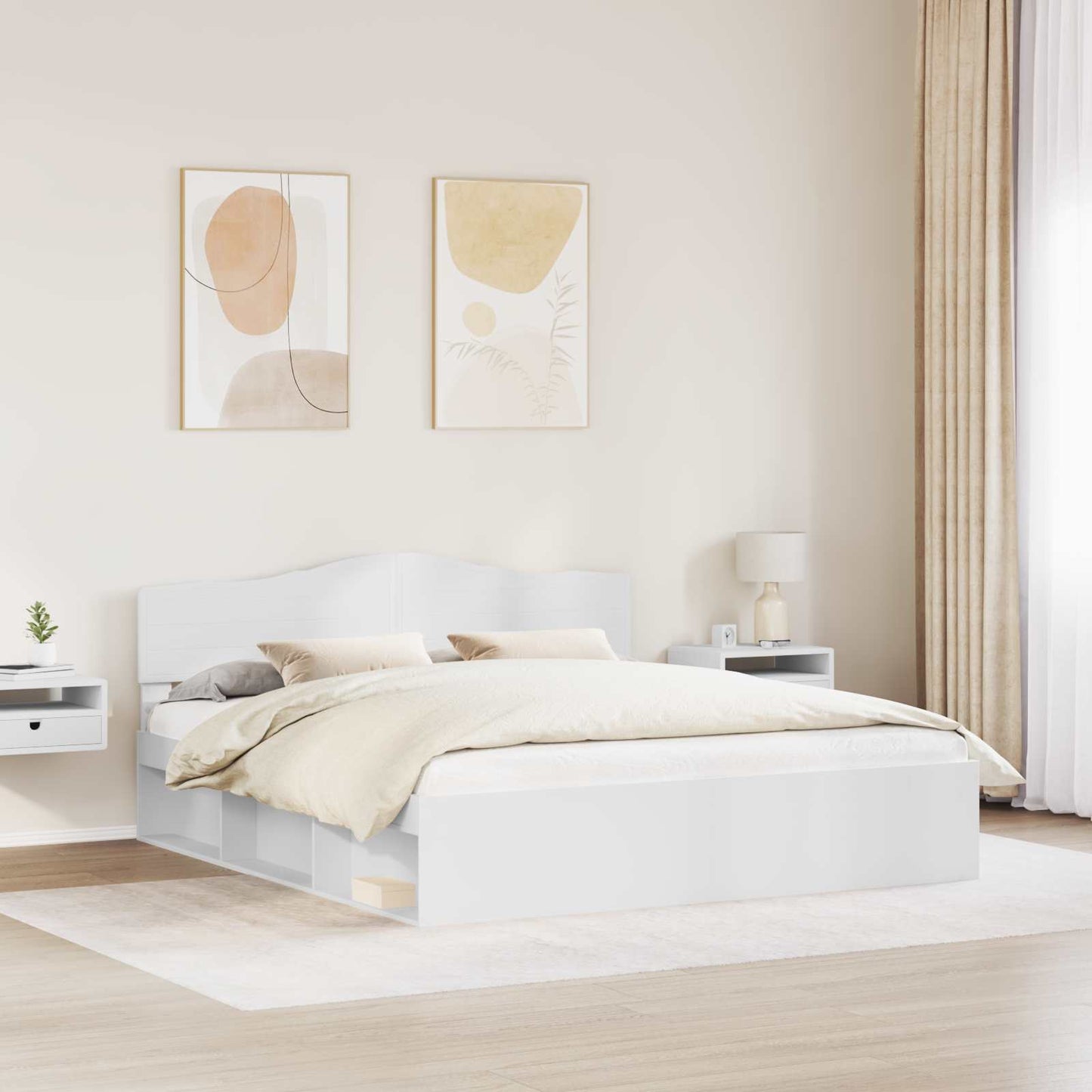 Sengestamme med hodegjerde Hvit 200 x 200 cm Massiv furu