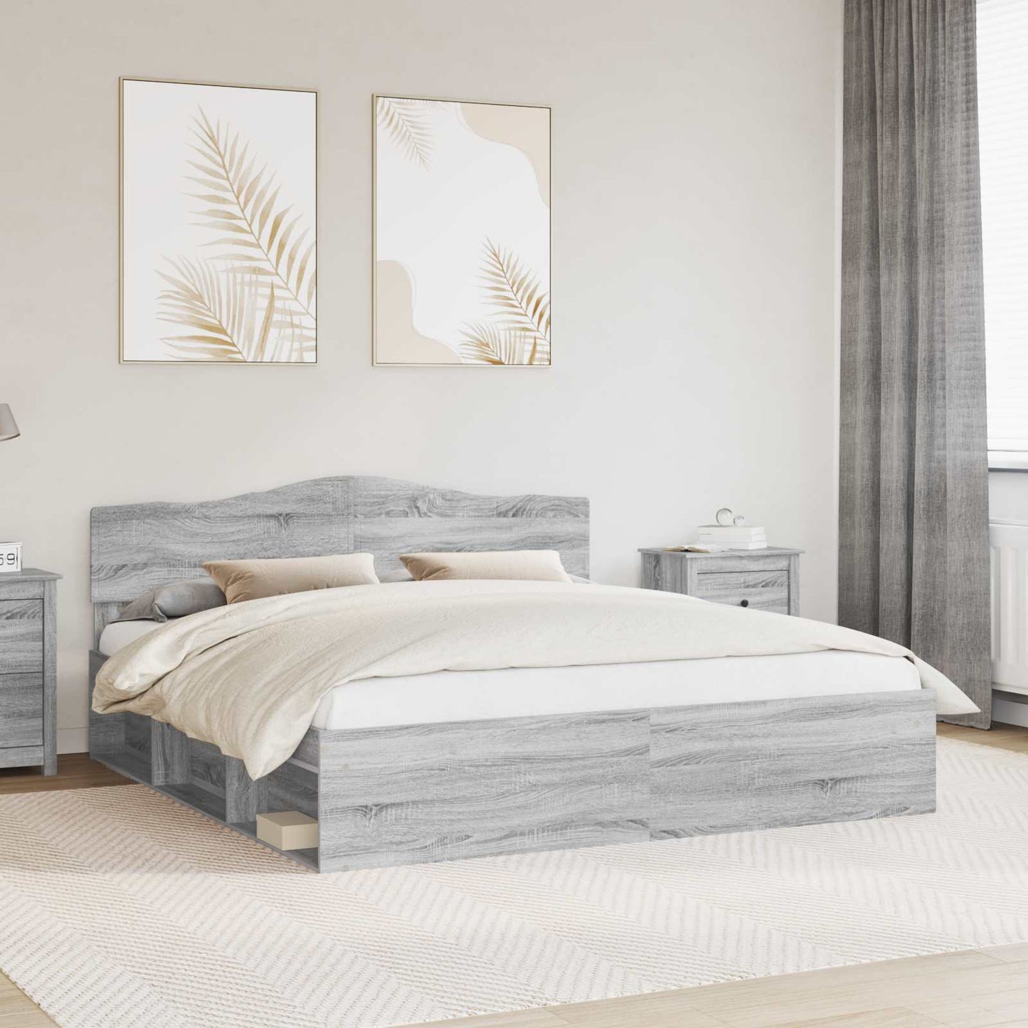 Sengestamme med hodegjerde Grå Sonoma 200 x 200 cm Massiv furu