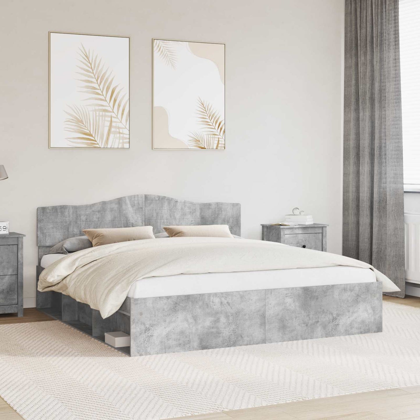Sengestamme med hodegjerde Betong 180 x 200 cm Massiv furu