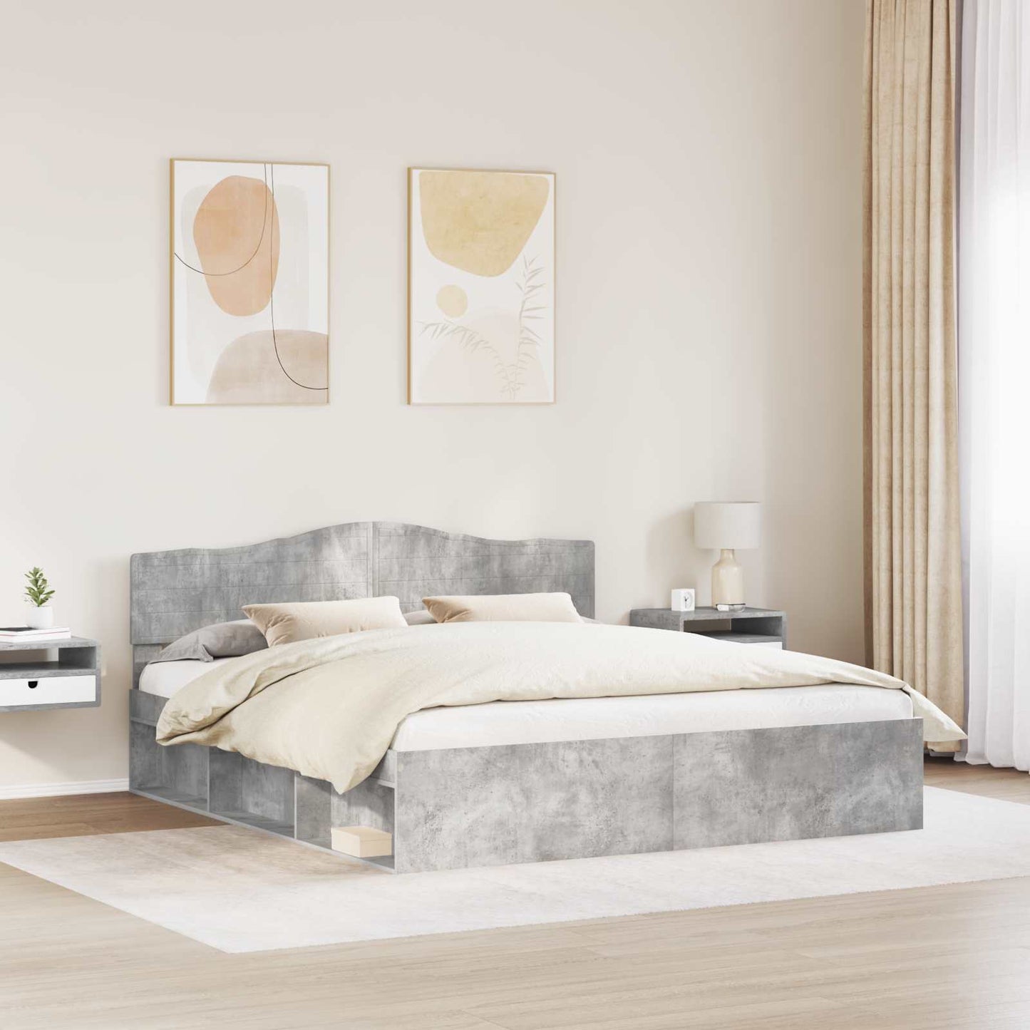Sengestamme med hodegjerde Betong 180 x 200 cm Massiv furu