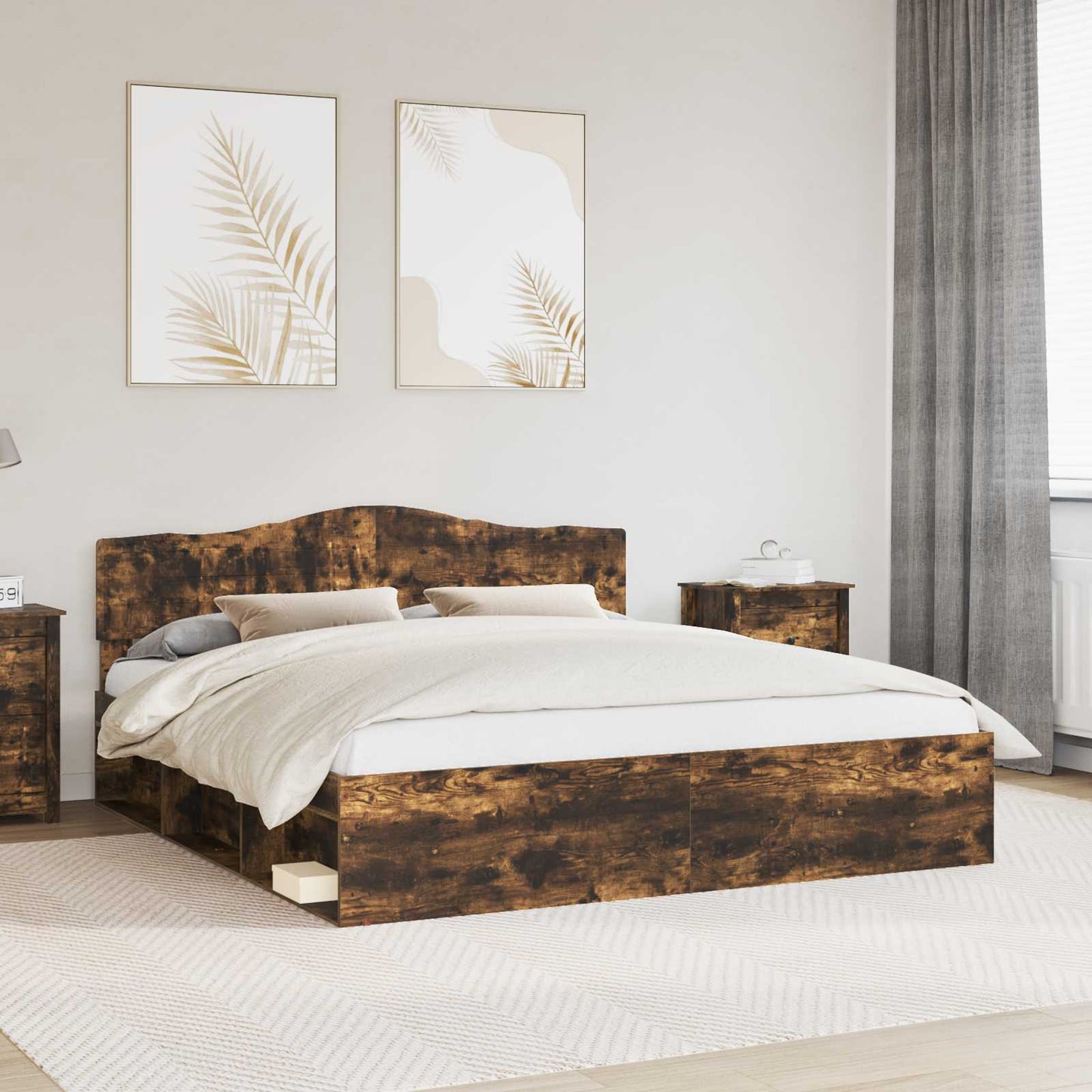 Sengestamme med hodegjerde Røkt eik 180 x 200 cm Massiv furu