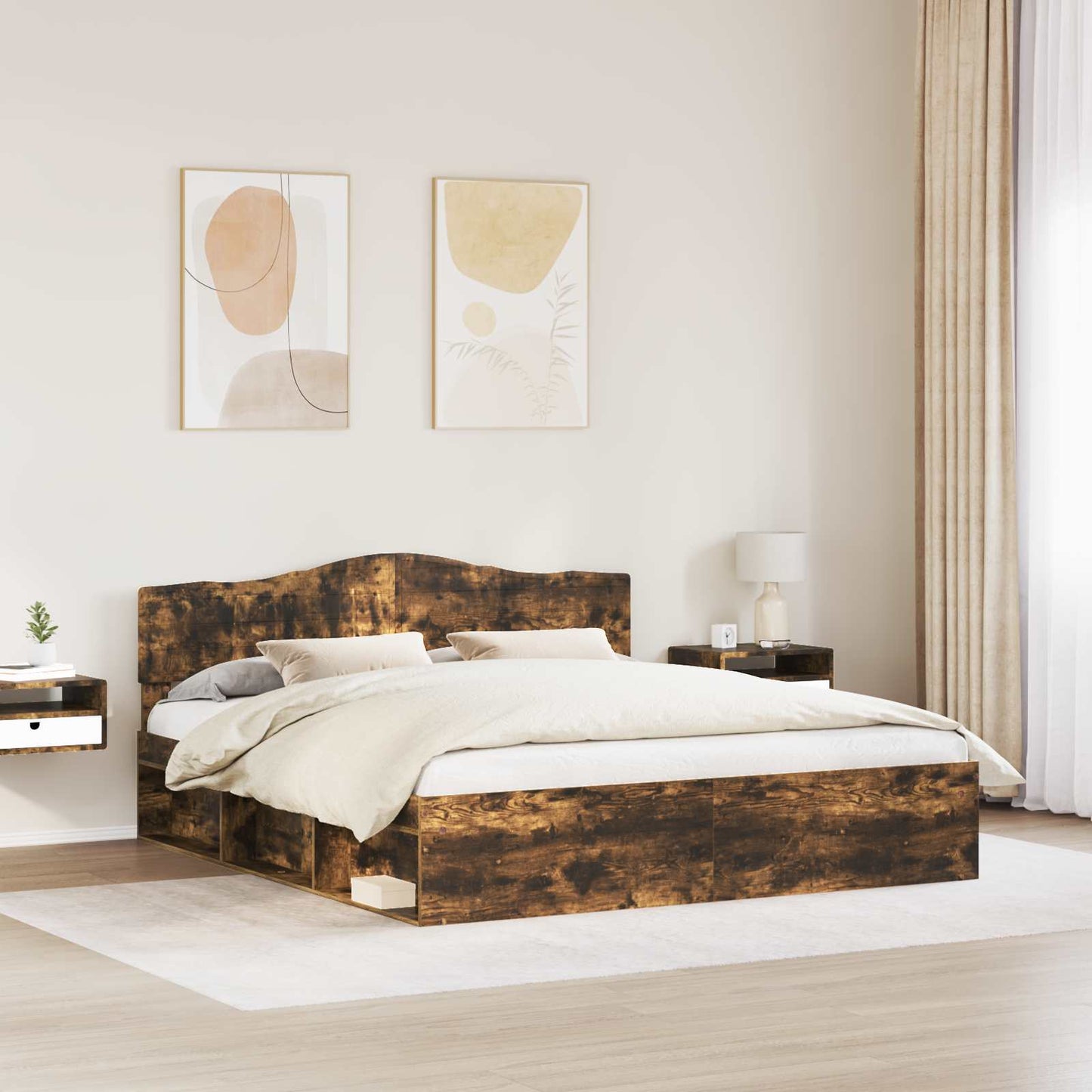 Sengestamme med hodegjerde Røkt eik 180 x 200 cm Massiv furu