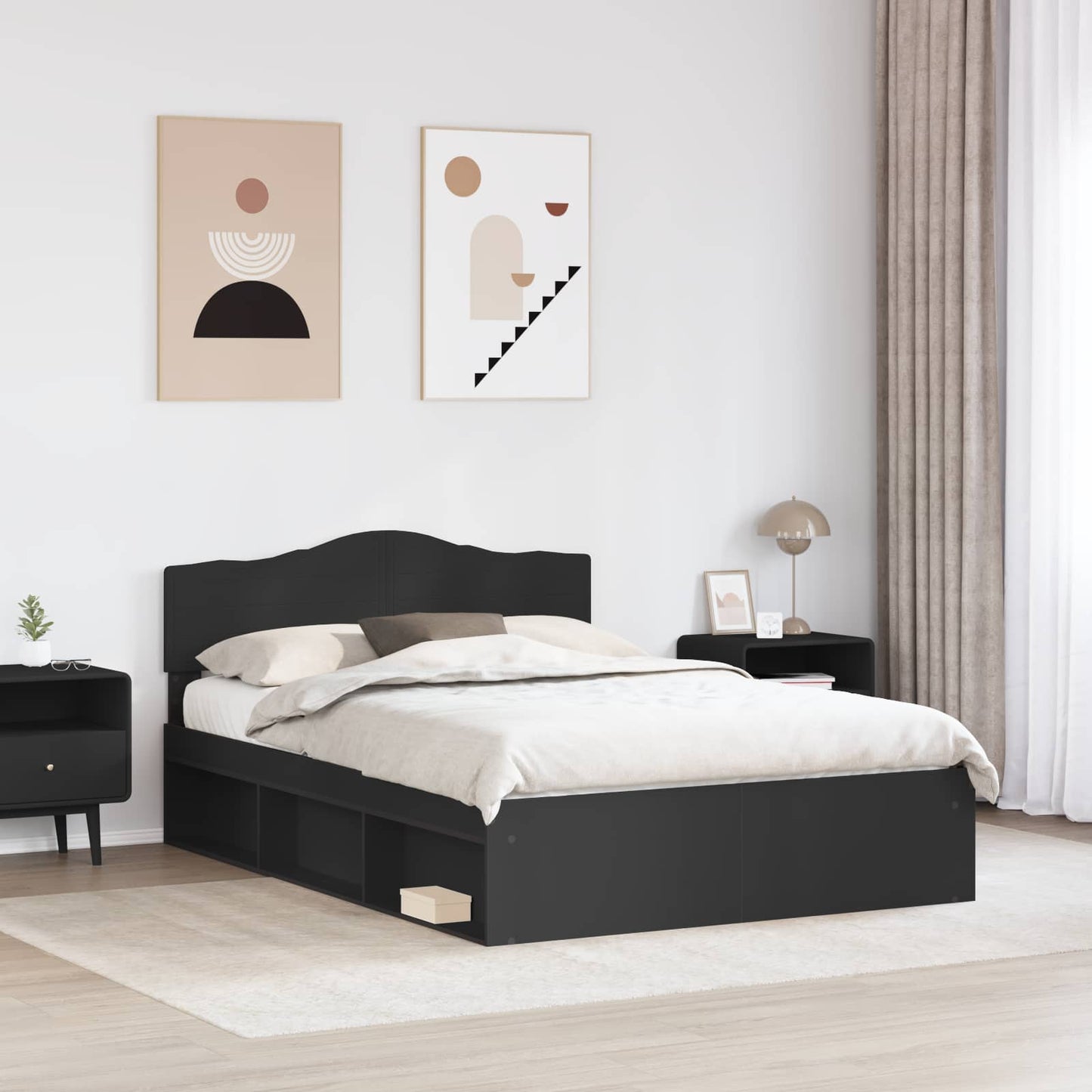 Sengestamme med hodegjerde Svart 160 x 200 cm Massiv furu