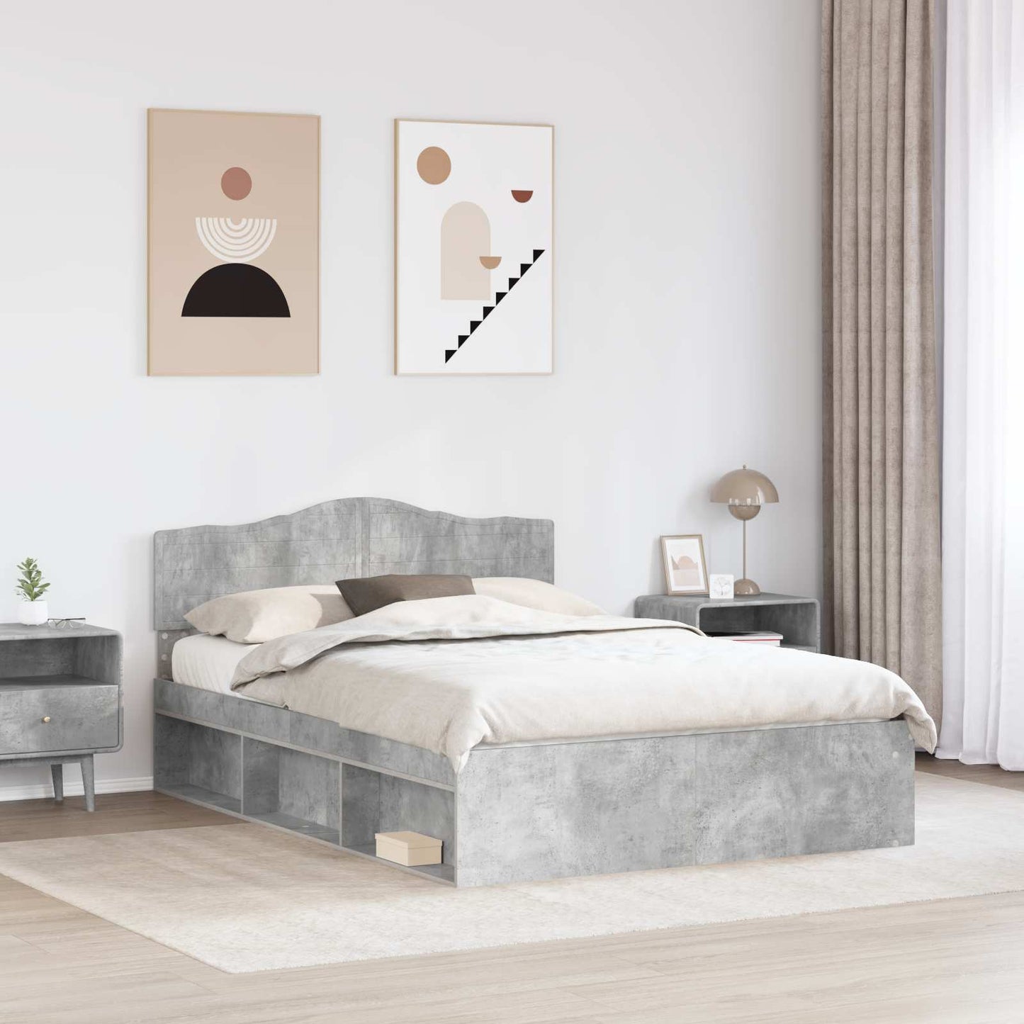 Sengestamme med hodegjerde Betong 160 x 200 cm Massiv furu