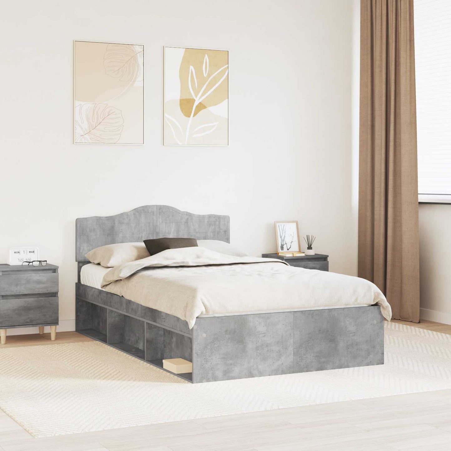 Sengestamme med hodegjerde Betong 120 x 200 cm Massiv furu