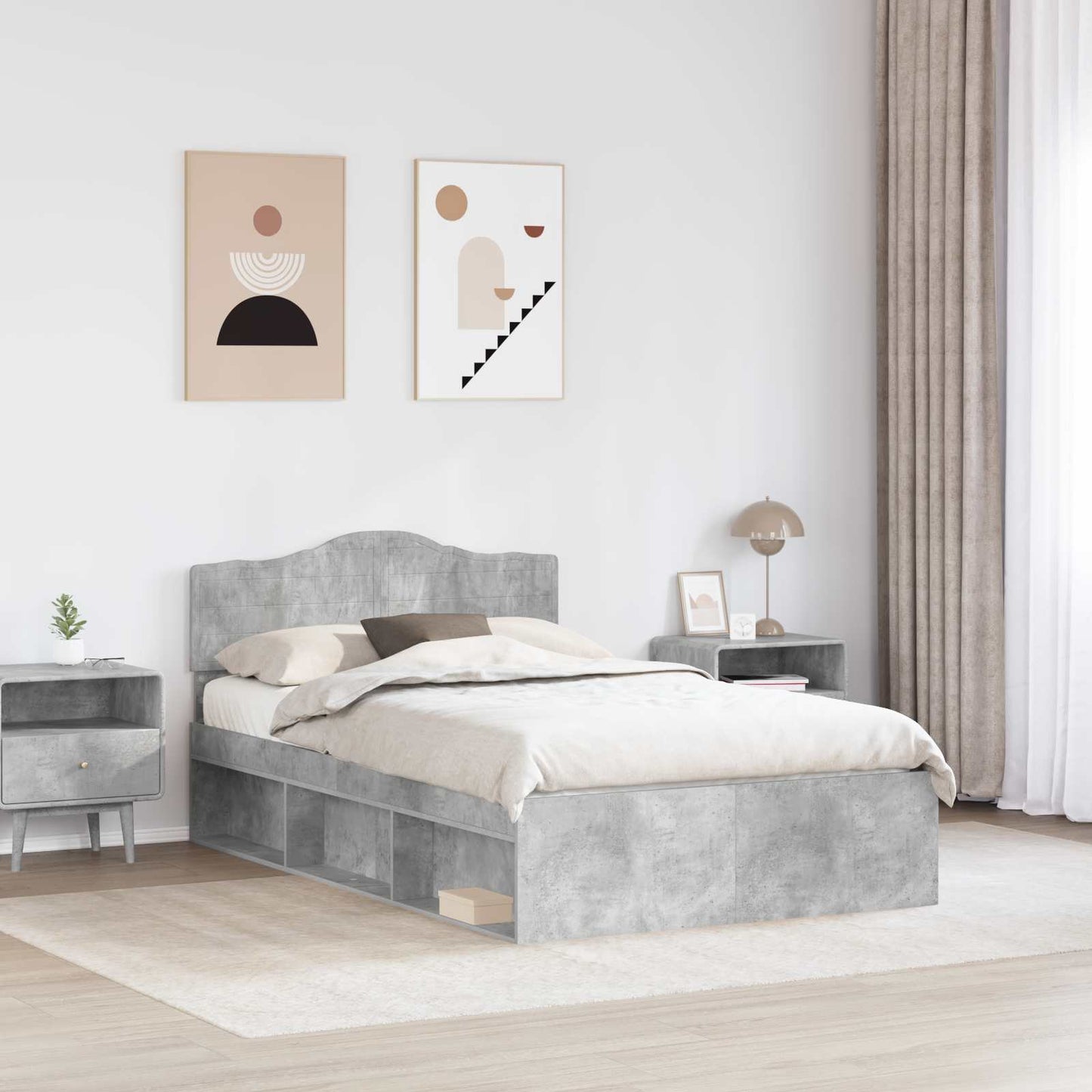 Sengestamme med hodegjerde Betong 120 x 200 cm Massiv furu