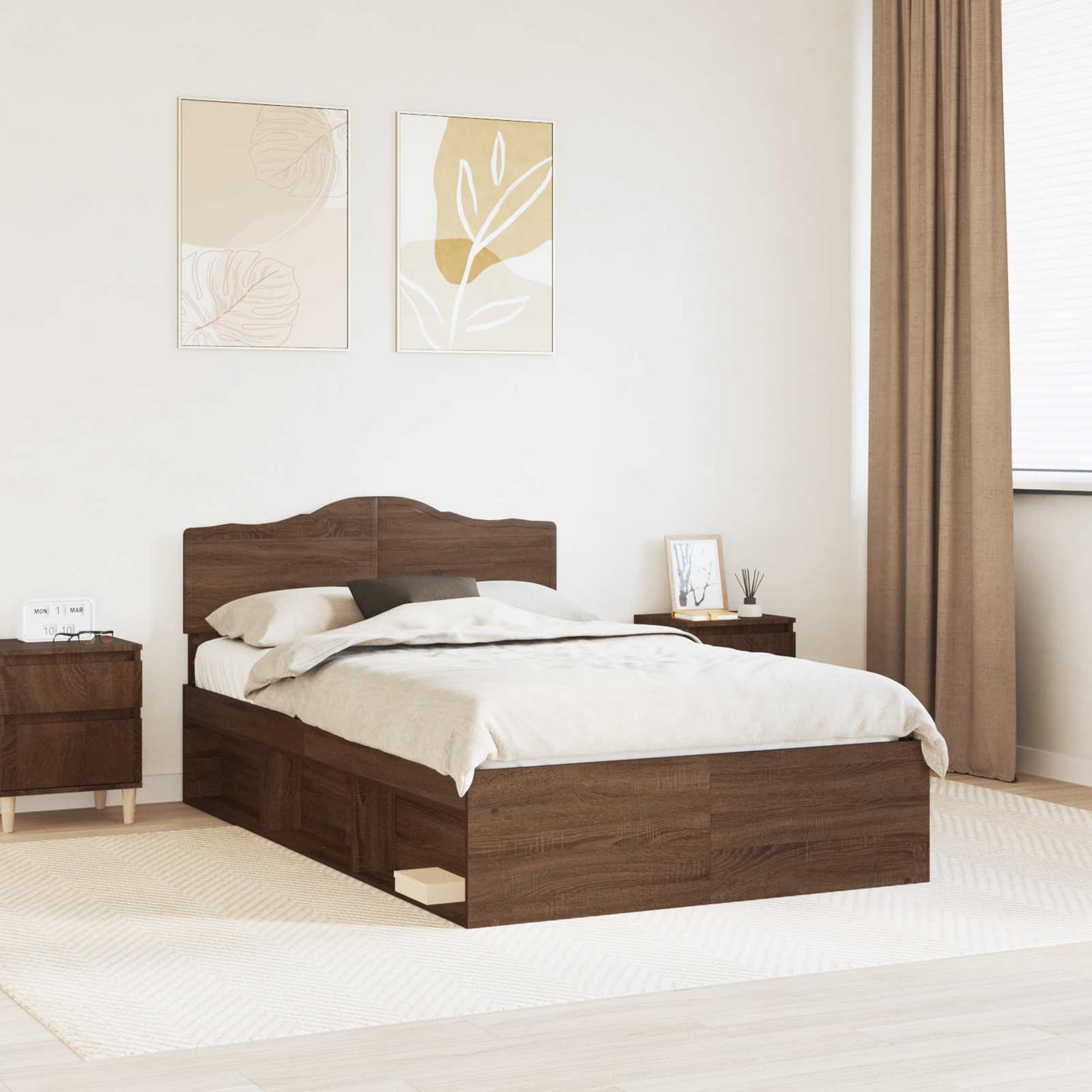 Sengestamme med hodegjerde Brun Eik 120 x 200 cm Massiv furu