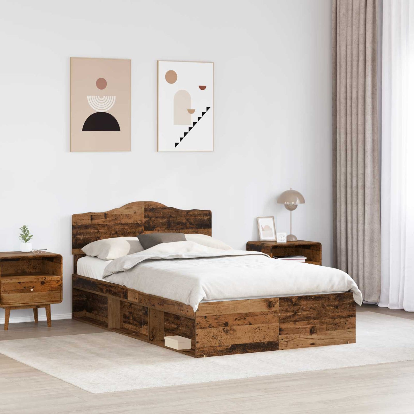 Sengestamme med hodegjerde Gammelt tre 120 x 190 cm Massiv furu