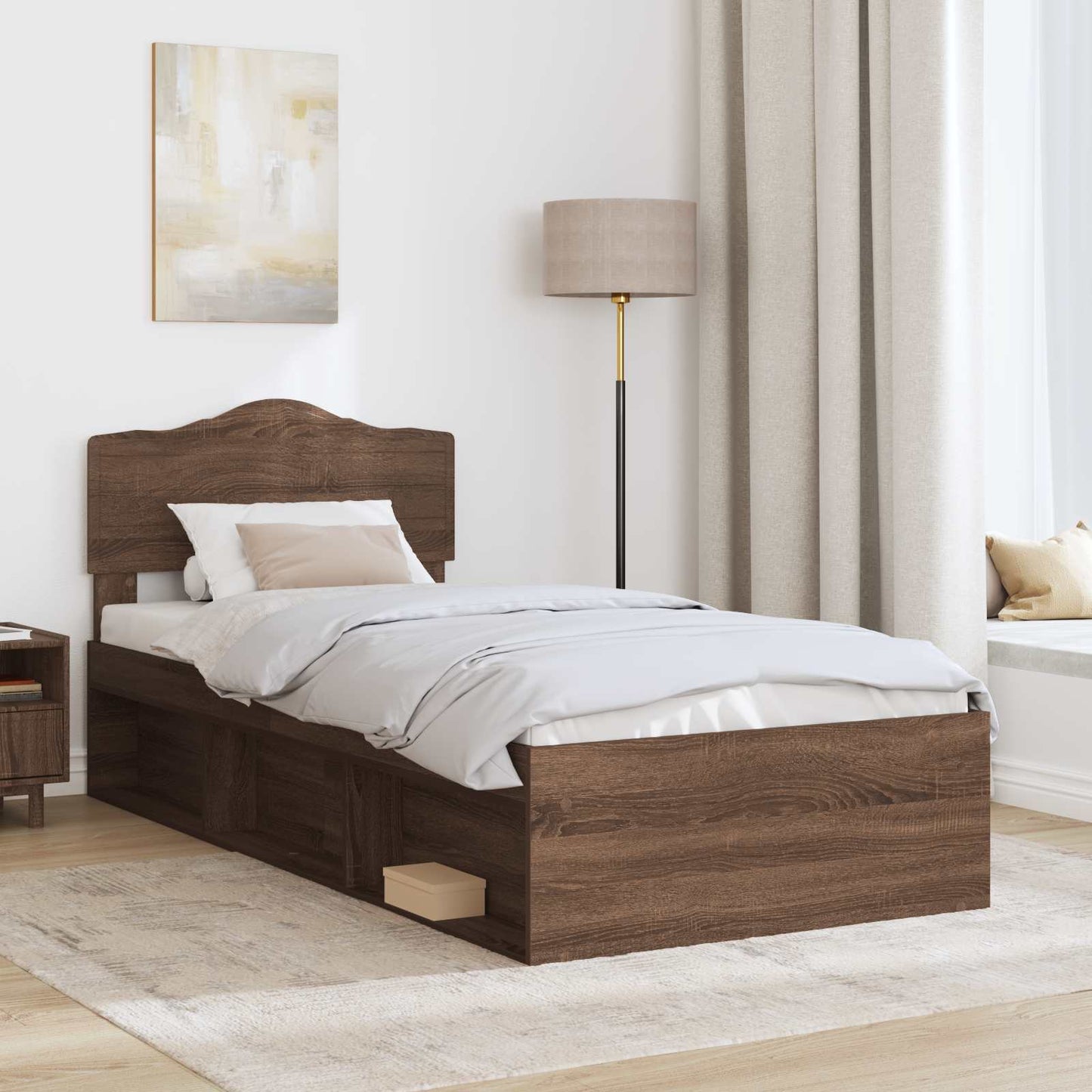 Sengestamme med hodegjerde Brun Eik 90 x 200 cm Massiv furu