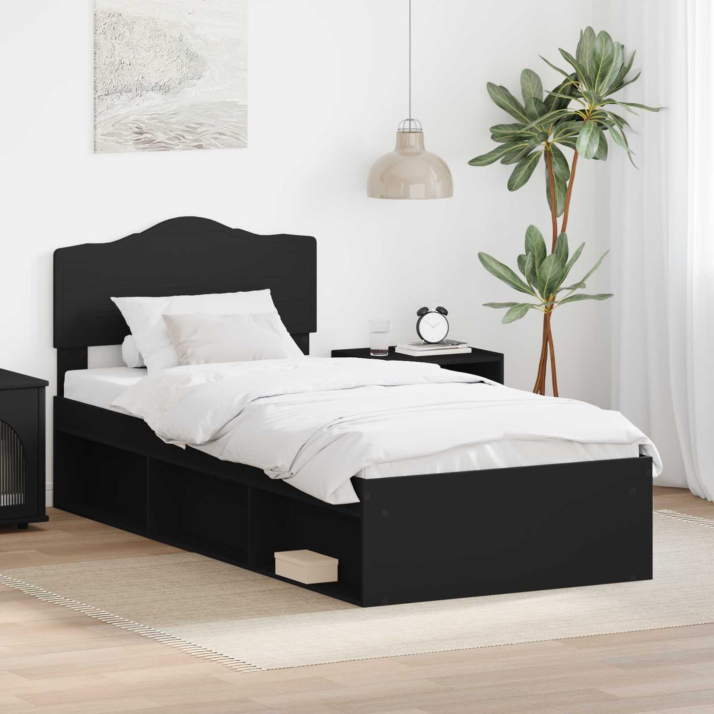 Sengestamme med hodegjerde Svart 90 x 190 cm Massiv furu