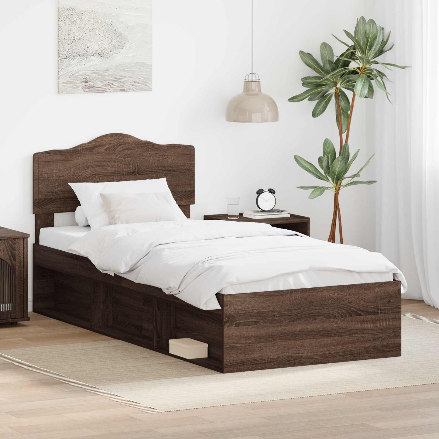 Sengestamme med hodegjerde Brun Eik 90 x 190 cm Massiv furu