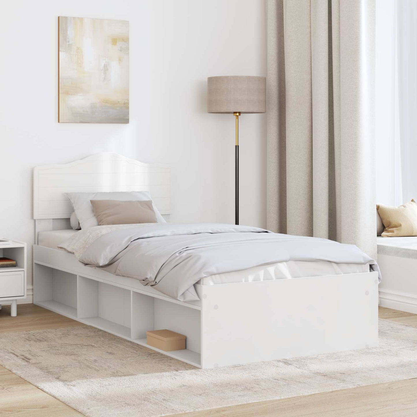 Sengestamme med hodegjerde Hvit 75 x 190 cm Massiv furu